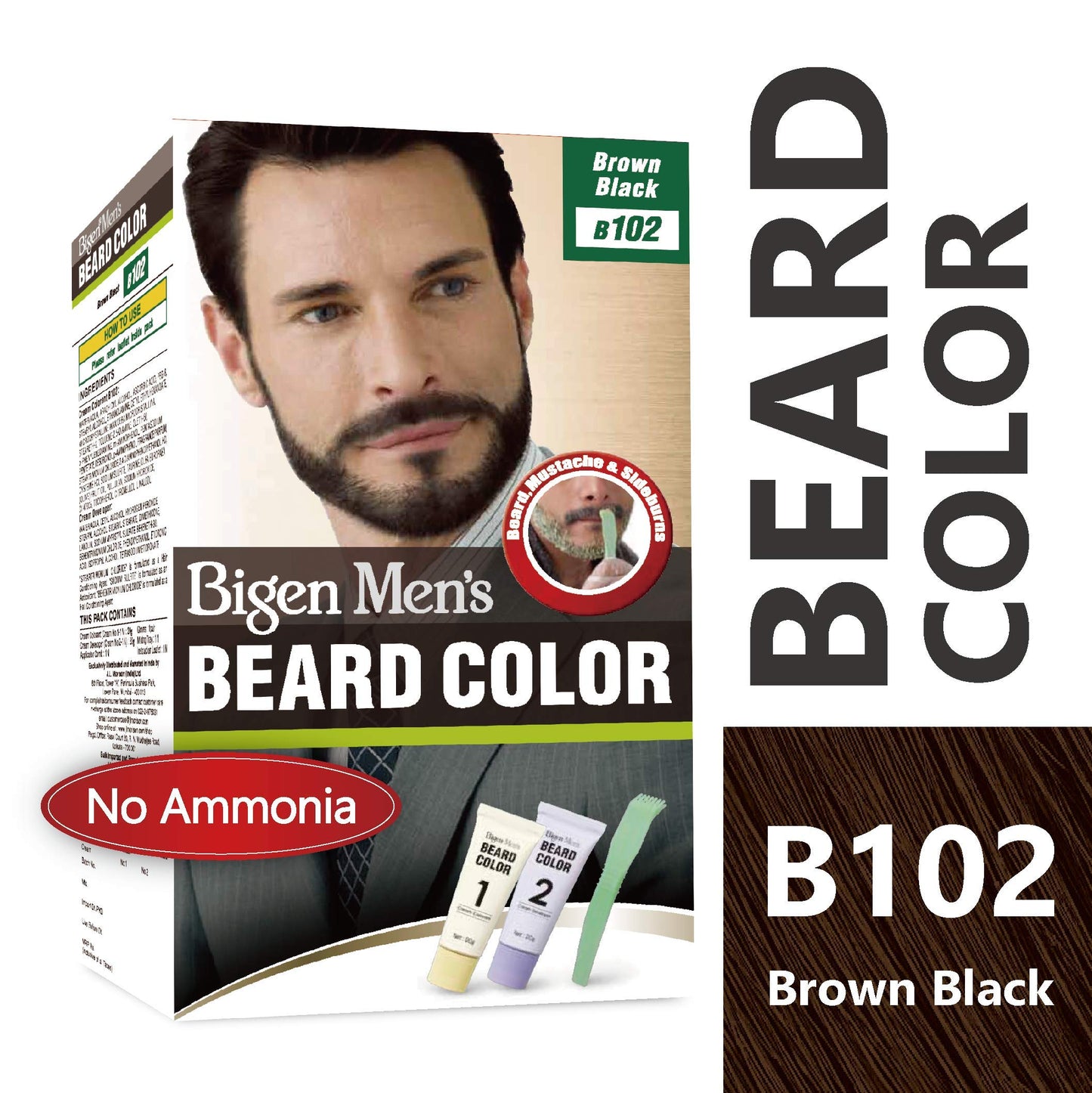 Bigen Men's Beard Color, Brownish Black B102, 40g & Bigen Men's Speedy Color, Brown Black 102, 80g