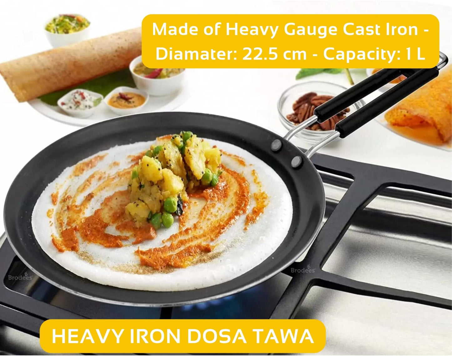 Traditional Cooking Excellence: Heavy-Duty Cast Iron Dosa Tawa - 9 inch Tawa 22.5 cm Diameter (Cast Iron) Iron-DOSA-TAWA