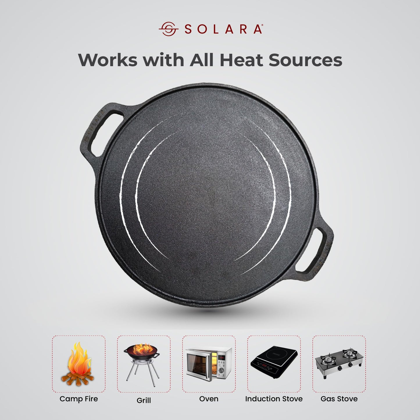 SOLARA Cast Iron Tawa for Dosa 12" Inch(30 CM), Tawa for Dosa, Uthappam, Roti, Chapati, Naan, Gas & Induction Friendly, Dosa Tawa Cast Iron, Cast Iron Cookware