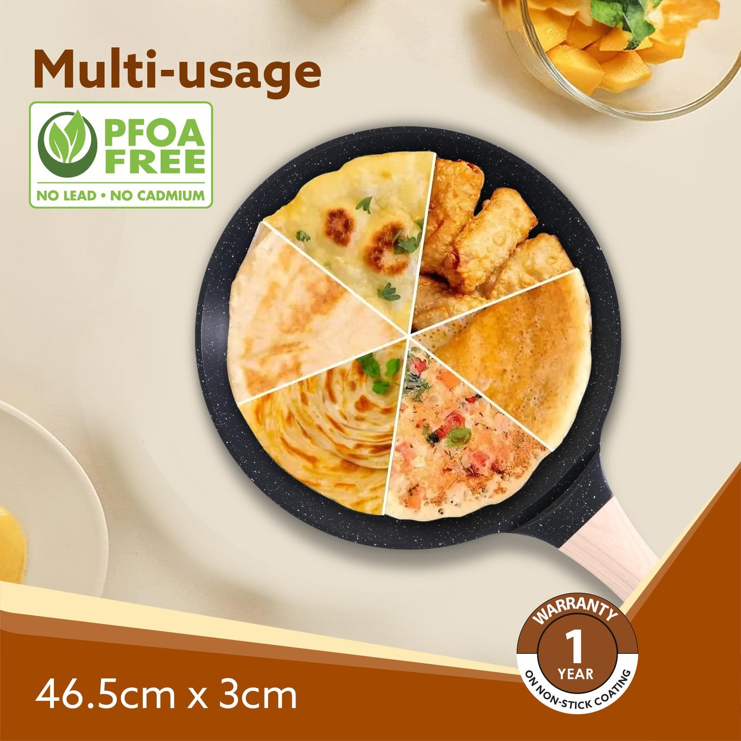 AGARO Imperial Granite Non Stick Tawa, 28 cm, Cast Aluminium Body, Tawa for Dosa/Paratha/Omlette, Gas & Induction Compatible