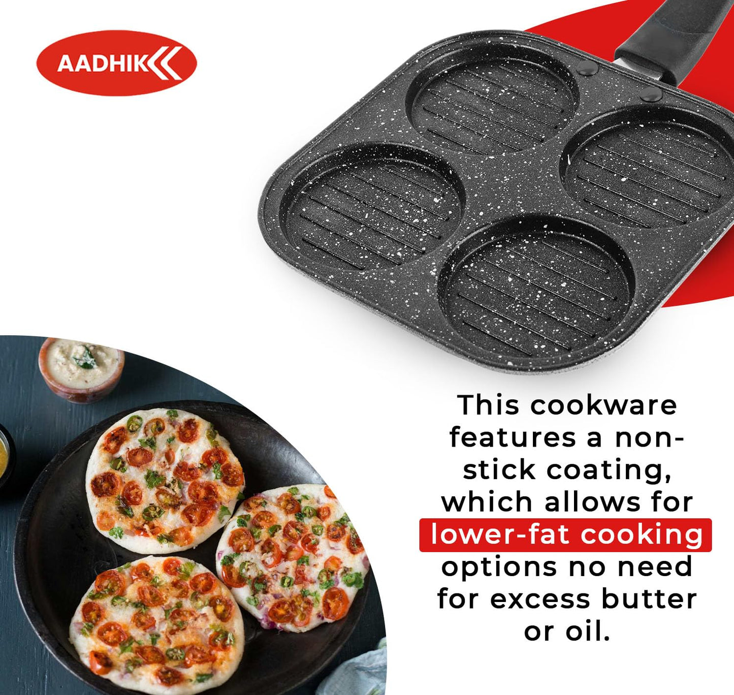 AADHIK Non-Stick Grill Pan Mini Pan Uttapam Tawa Aluminum Multi Snack Maker 4 Cavity, Pancake Maker (Black)