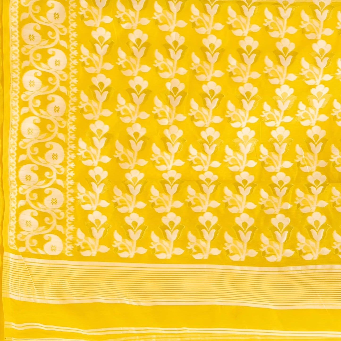 AS Aishwarya Sarees Cotton Silk Women's Bengal Special Soft Dhakai Jamdani Saree For Women With Blouse Piece (Yellow)