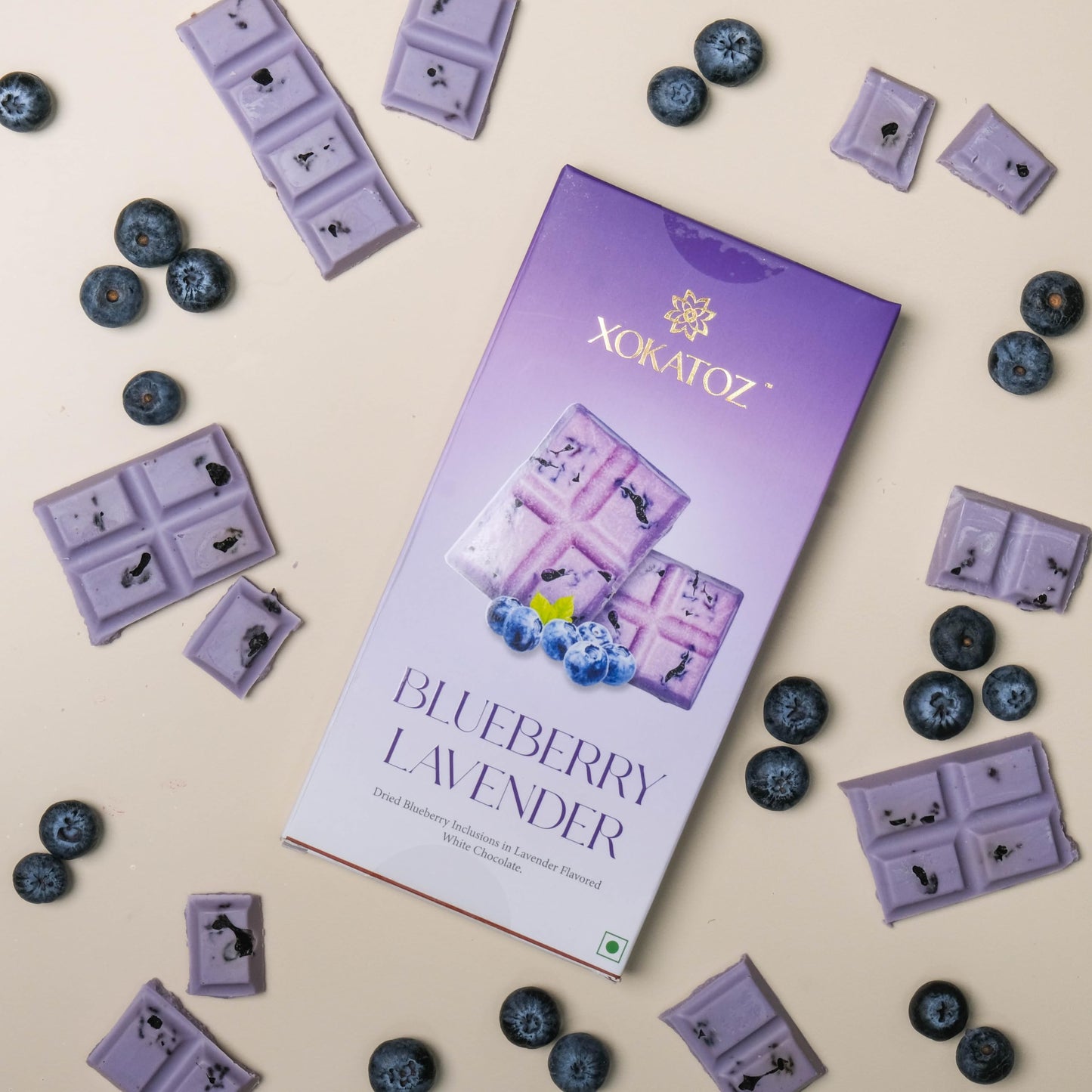 XOKATOZ Exotic Premium Chocolate - 1 Blueberry Lavender Flavoured White Chocolate Bars - Gift set - Pack of 1, 75g (75g x 1)