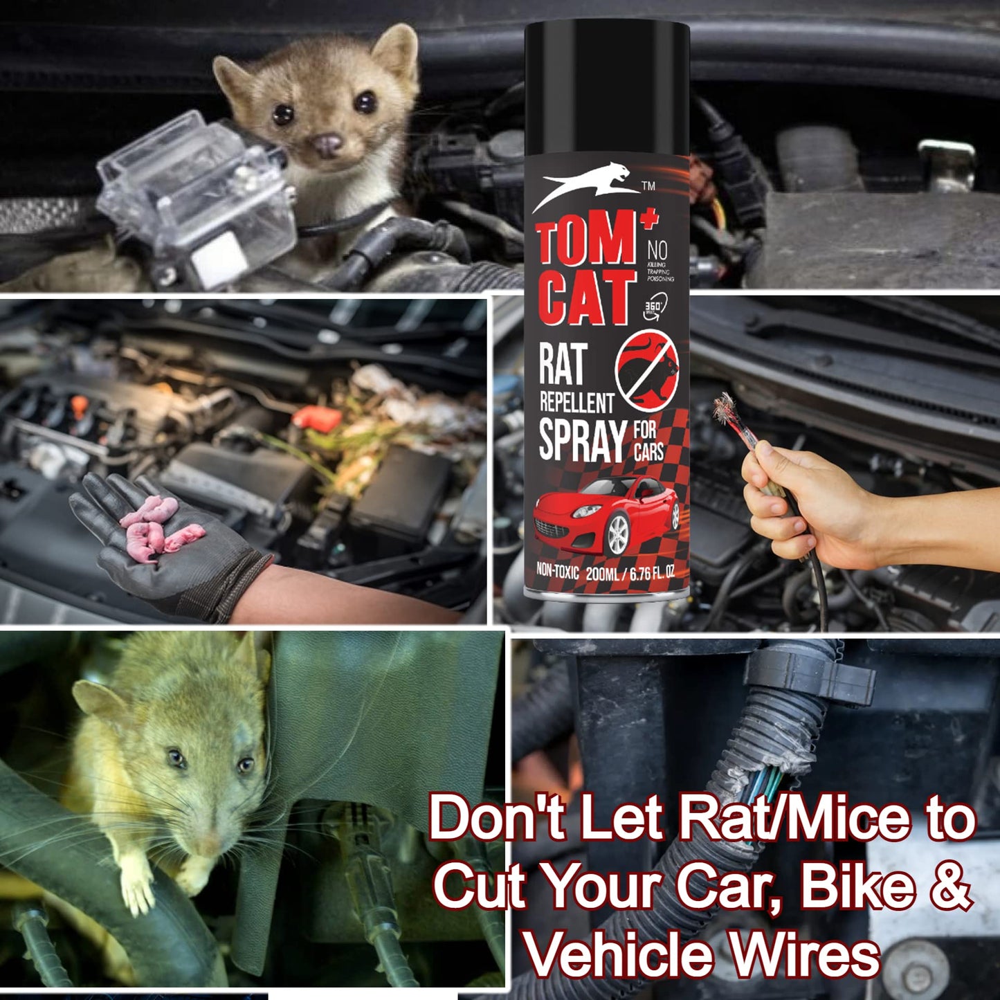 Shadow Securitronics Tom CAT No Entry Rat Repellent Spray for Cars Highly Effective with and Lasts 1 Year Leak Free Easy to Spray Nozzle 1st time in India (1)