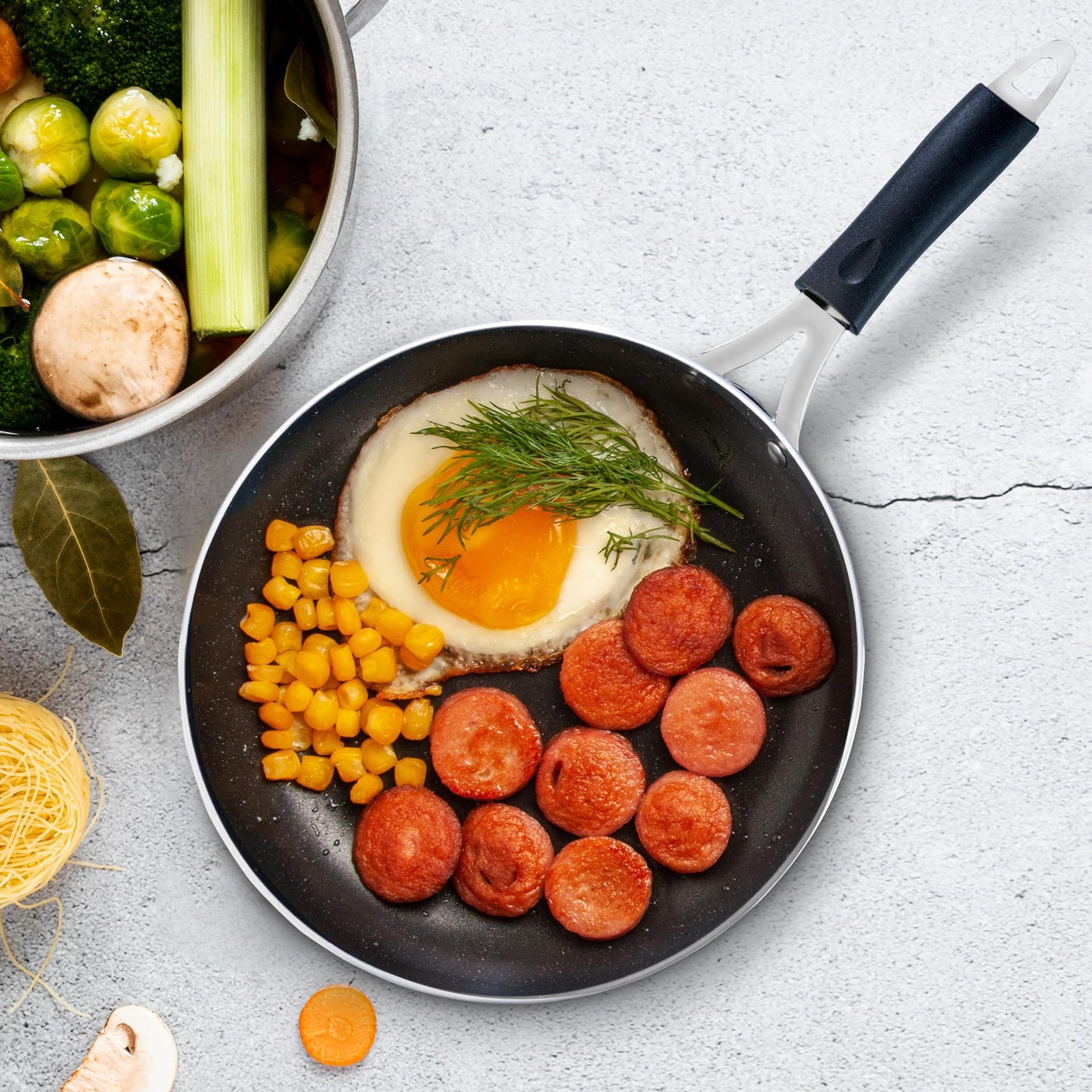 AGARO Elegant Non Stick Frying Pan, 2.25L Capacity, 24 cm Diameter, Induction and Gas Oven Friendly, Riveted Cool Touch Handle, Granite Finish, PFOA Free, 4mm Thick, Cooking, Frying, cookware, Black