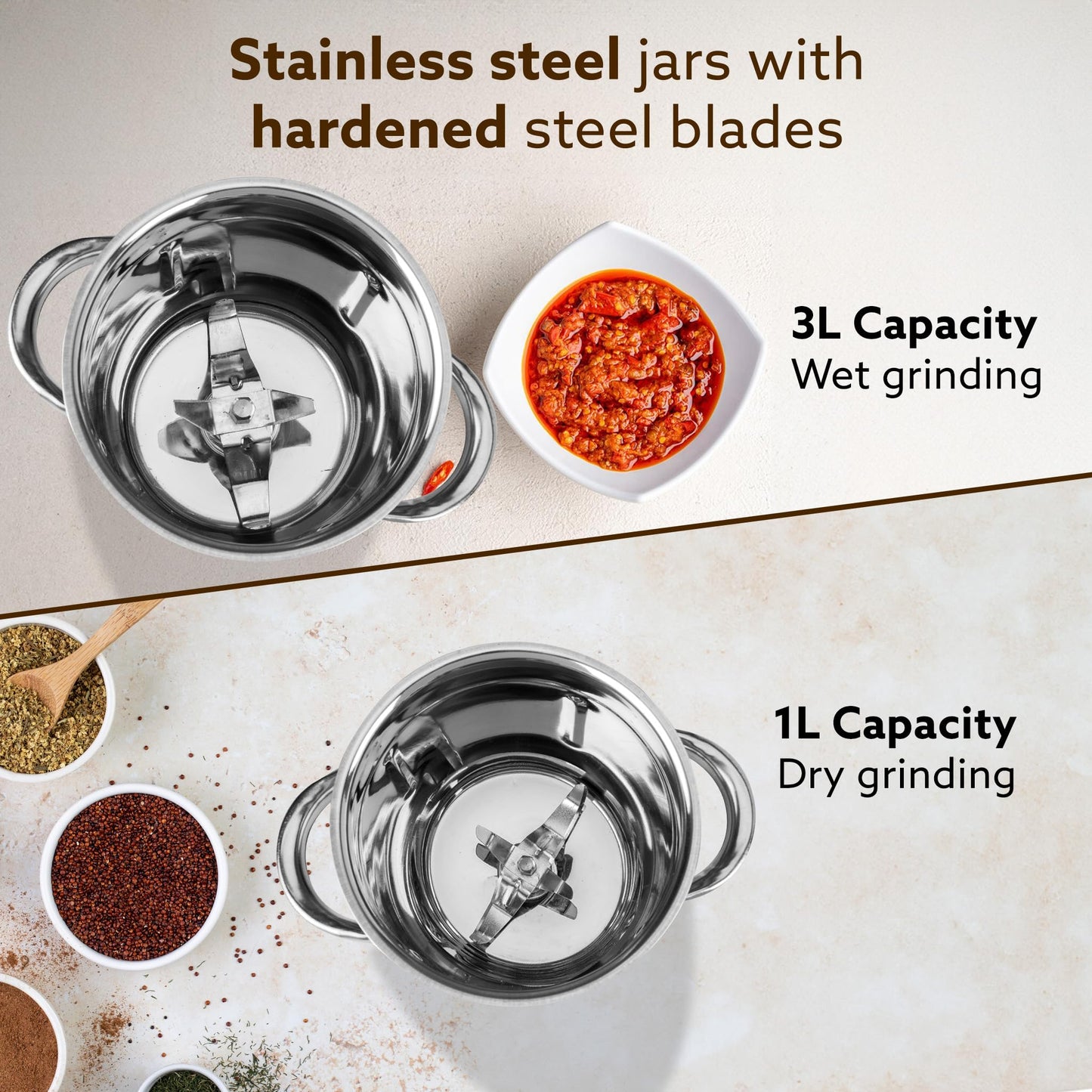 AGARO Grand Commercial Mixer Grinder 1400W, Heavy Duty, 100% Pure Copper Motor, Stainless Steel Jar, 3 Speed with Incher, Stainless Steel Blades, Wet & Dry Grinding, Black & Grey