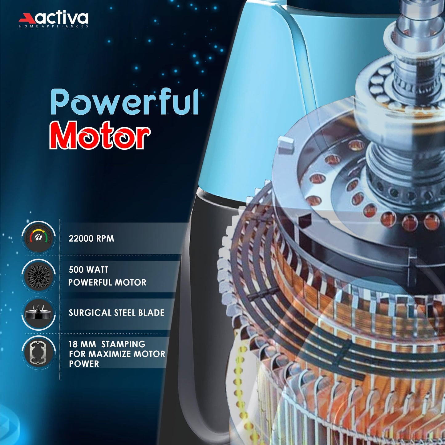 ACTIVA Megamix 1000 W Powerful Motor Mixer Grinder With 4 Jars | 2 Years Motor Warranty, Red