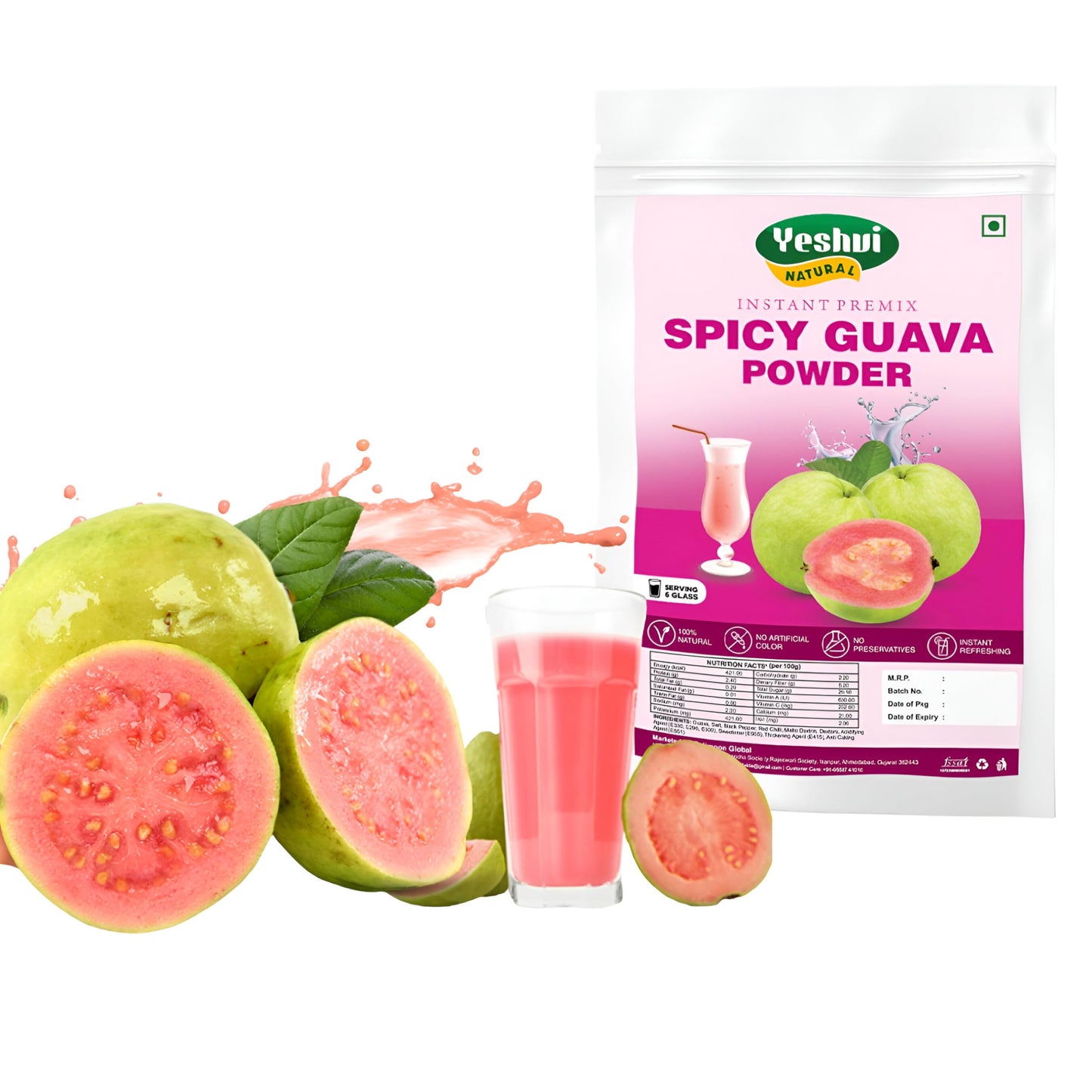 Yeshvi NATURAL Spicy Guava Powder, Instant Drink Mix Guava Powder for Juice, Cake, Jamphal for Fruit Powder make juice, 100gm