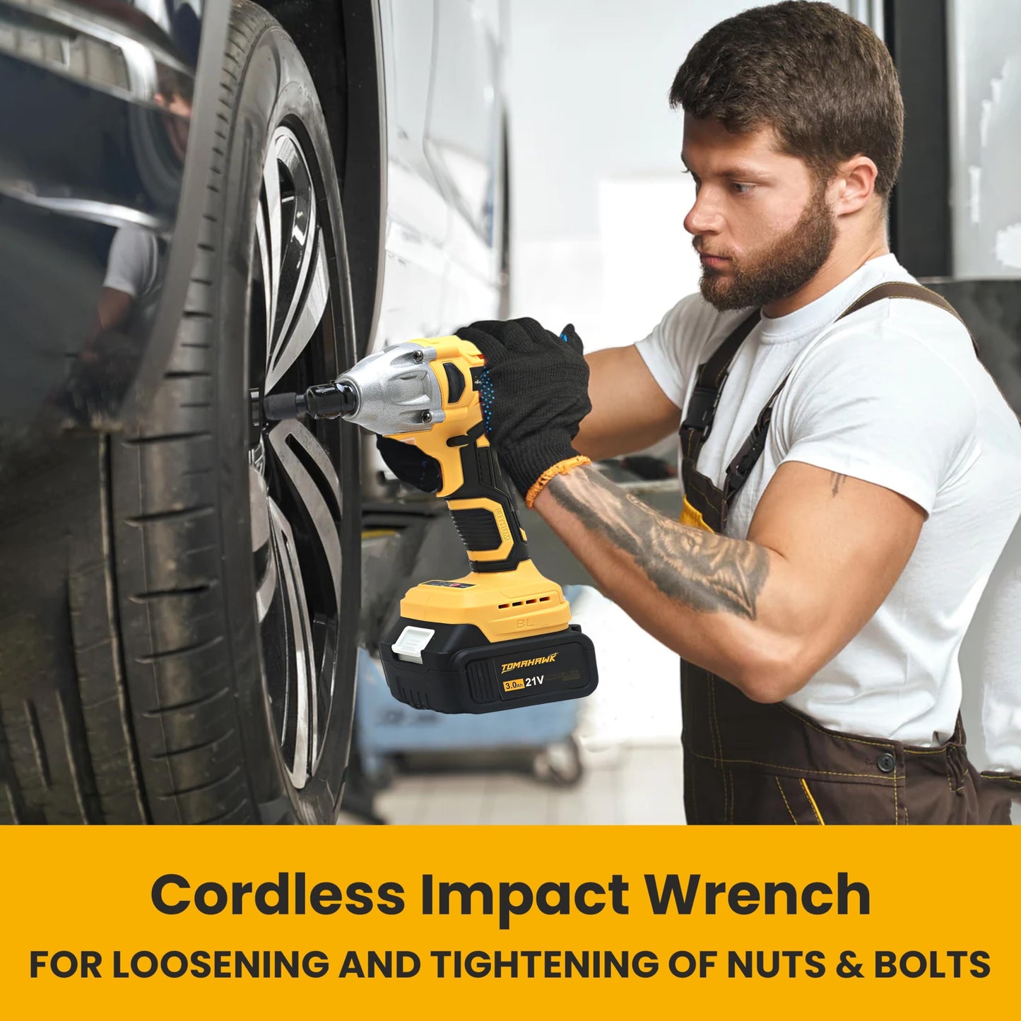 Tomahawk® T8582-2 Brushless Cordless 21V Batteries- 1/2 Inch Drive-3300Ipm- 2300Rpm-300Nm Torque- Led Lights, Fixed Square