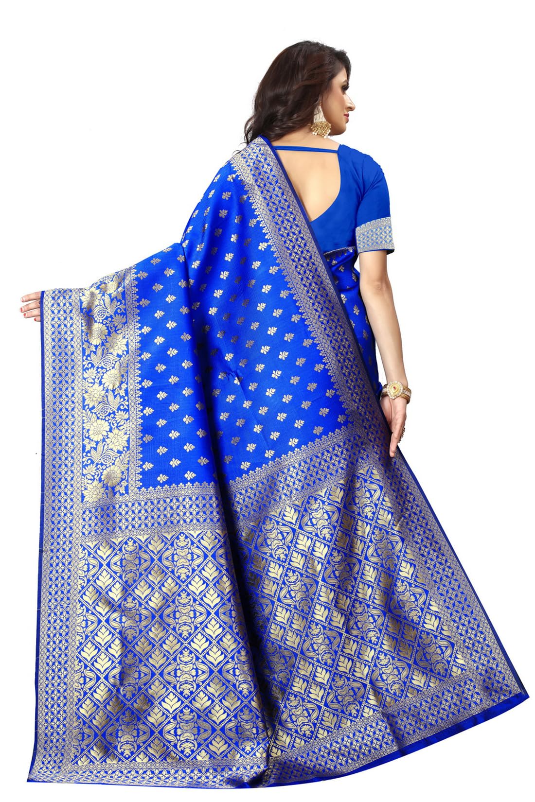 Sugathari Women's Banarasi Saree Pure Kanjivaram Silk Saree Soft new ladies 2023 Design Wear Pattu Sarees Latest Cotton Party Sari collections With Blouse Piece for Wedding sadi (PARI 73 R BLUE)