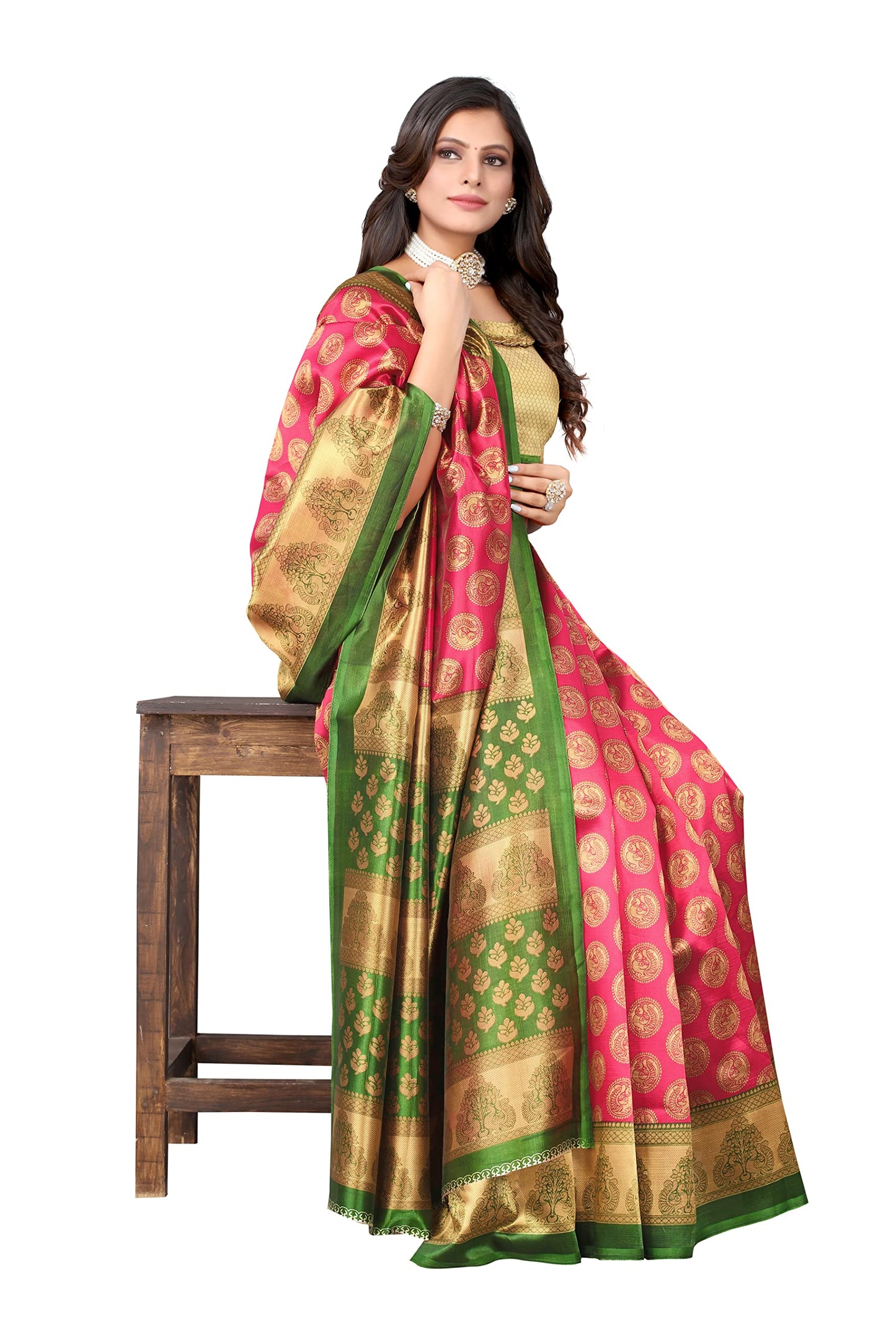 Tarshika Womens Art Silk Printed Saree With Blouse Piece(ALIFA PINK_Free Size)