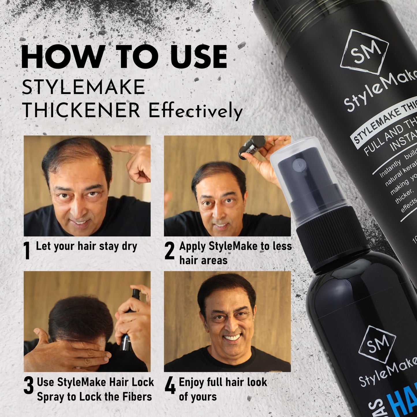 STYLEMAKE Thickener Hair Loss Concealer With Hair Spray - Hair Building Fibers - Hair Fibers For Thin & Fine Hair - Hair Thickening Fibers For Men & Women- Combo Pack (Black) -28 Grams