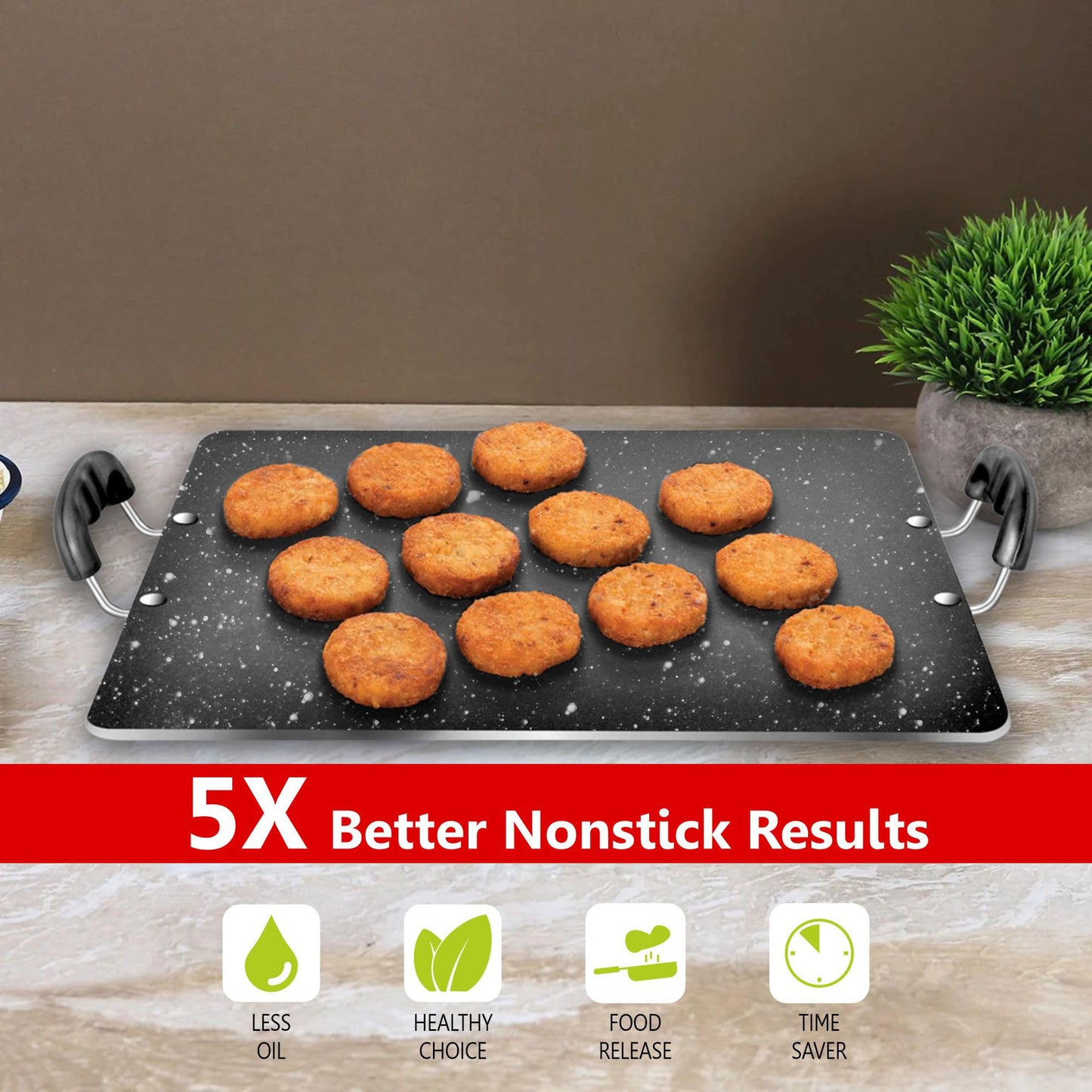 Sunblaze Non Stick Granite Pathri Rectangle Tawa for Dosa, Roti, Chapati Large (380mm×340mm)