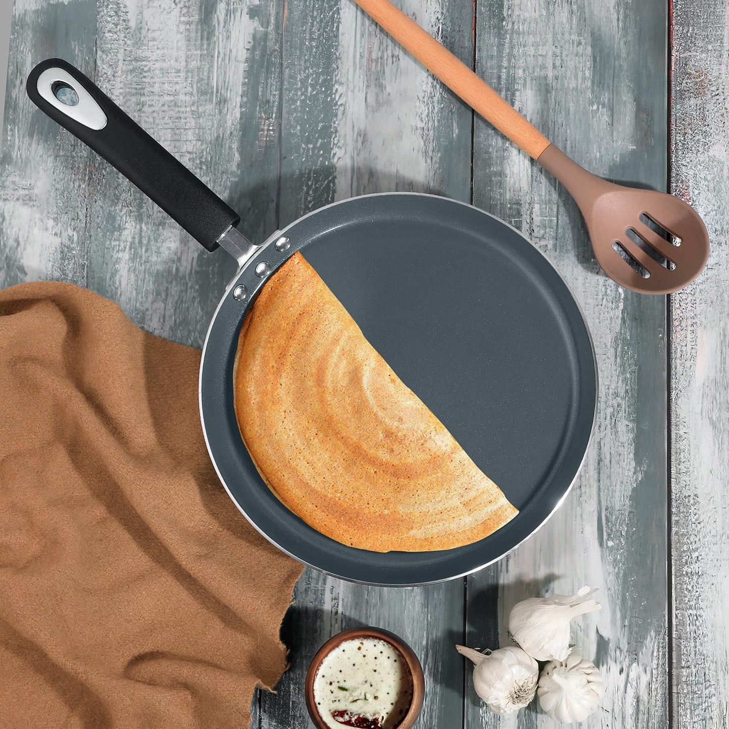 Vinod Zest Ceramica Dosa Tawa - 28 cm | Natural Stick Free Roti Tawa | Stylish Handle | Toxin Free | Induction and Gas Base | Scratch Resistant | 2 Year Warranty - Black