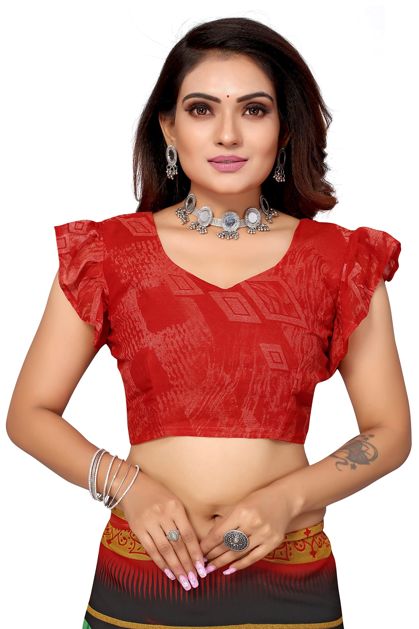 Tarshika Womens Georgette Printed Saree With Blouse Piece(SHIVANI BLACK_Free Size)