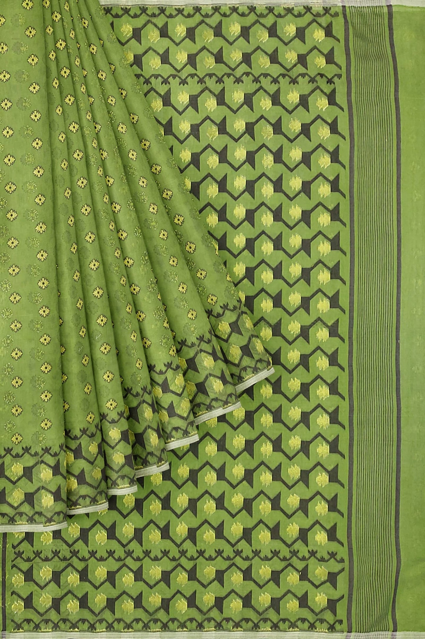 Saree Niketan Women's Traditional Bengal Cotton Silk Dhakai Jamdani Saree. (Green)