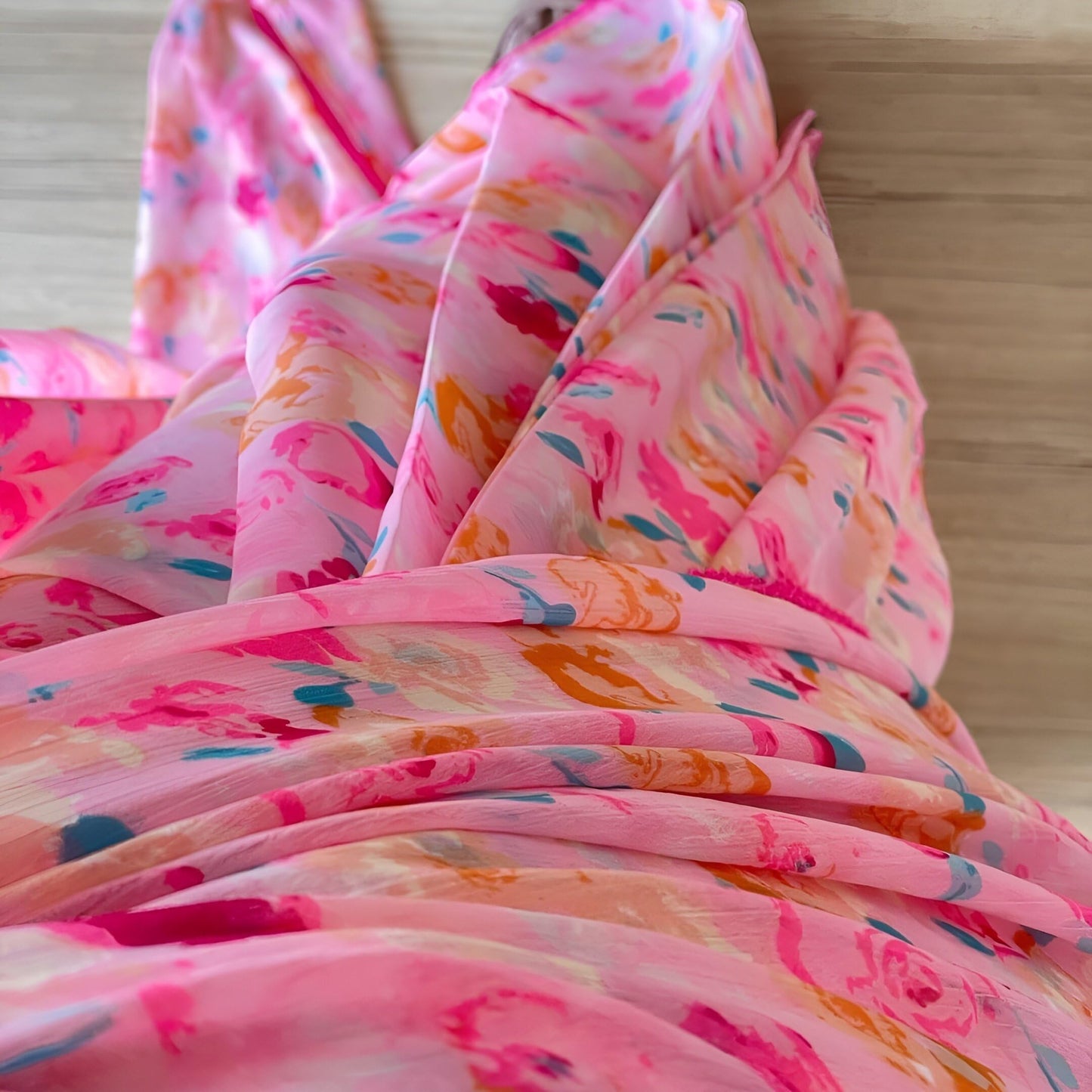 Stylescope Women's Georgette Floral Printed Lace Bordered Ready To Wear One Minute Saree With Print Unstitched Blouse Piece (Candy Pink_Pink_Free Size)