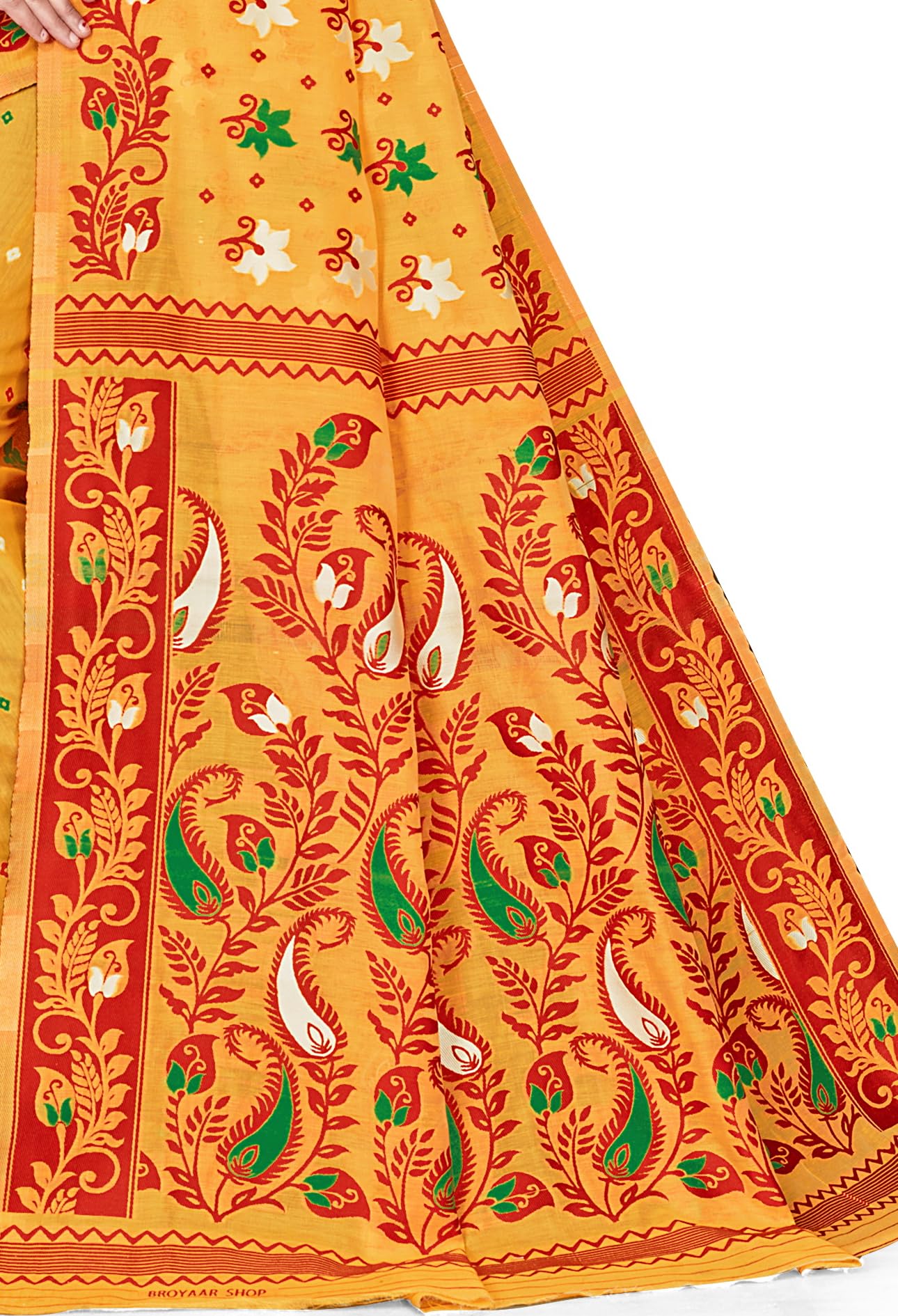 BROYAAR SHOP Women Soft Resham Dhakai Jamdani Relaxed Fit Blend Silk Saree Whole Body Design Without Regular Fit Blouse Piece(Gold)