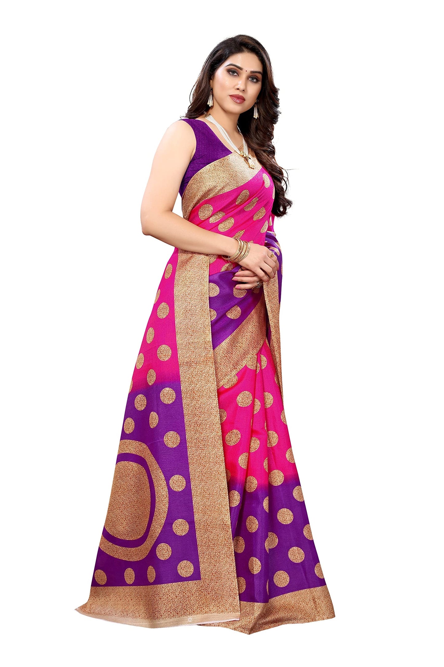 Tarshika Women's Art Silk Printed Saree With Blouse Piece(KORA PINK_Free Size)