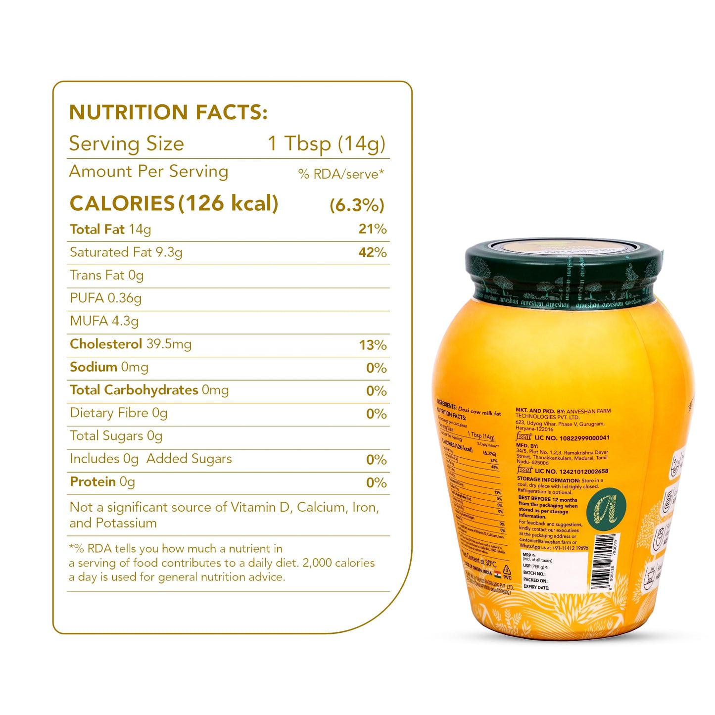 Anveshan A2 Desi Cow Ghee 1 Litre | Traditionally Bilona-Churned, Danedar Ghee | Aromatic| NABL Lab Tested (70+ tests), Cruelty-Free | Grass-Fed | Glass Jar