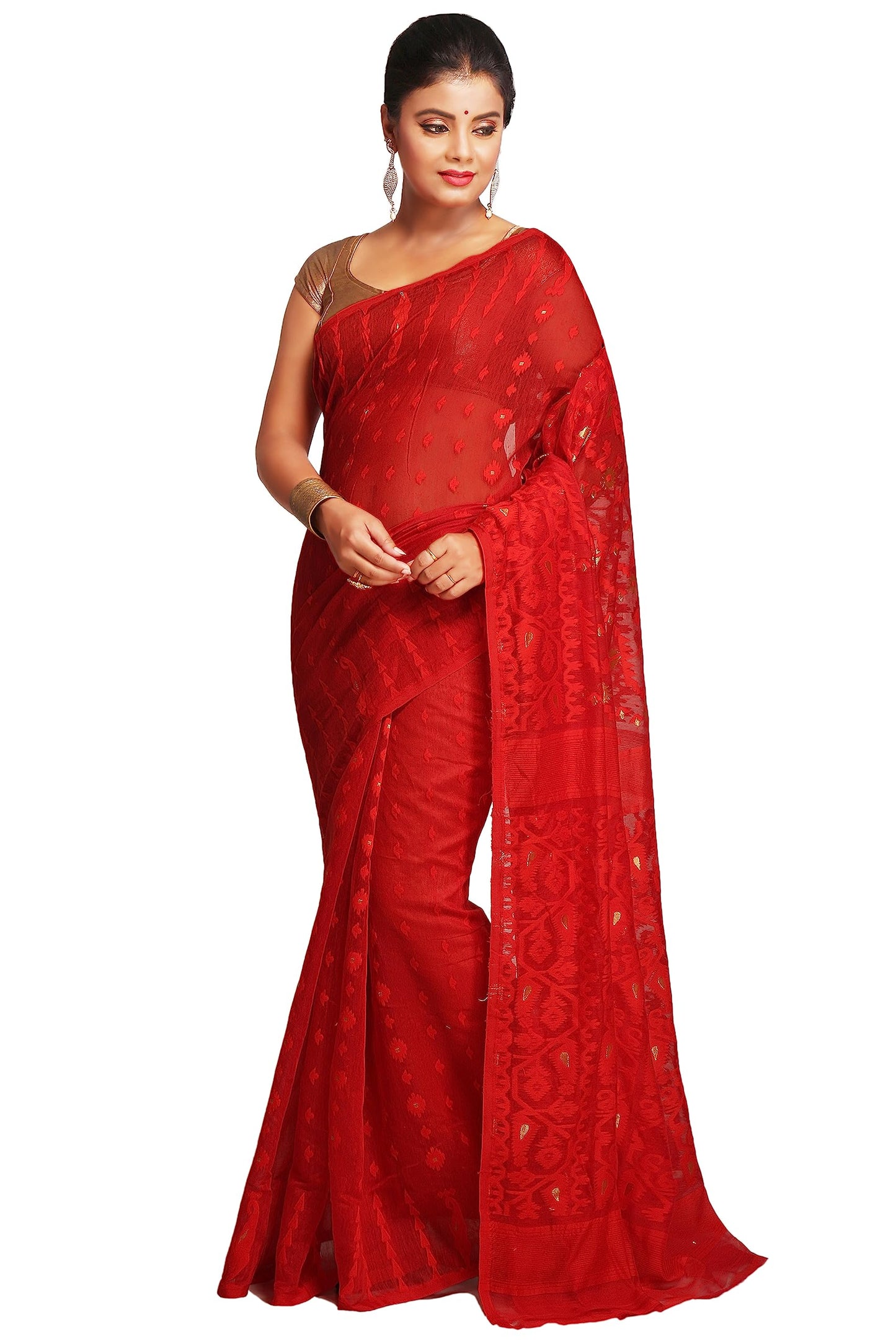 BENGAL HANDLOOM Women's Cotton Silk Dhakai Bbd2 Soft Jamdani Sarees - Green