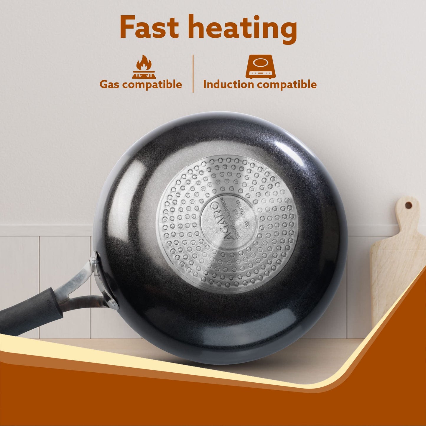 AGARO Elegant Non Stick Frying Pan, 2.25L Capacity, 24 cm Diameter, Induction and Gas Oven Friendly, Riveted Cool Touch Handle, Granite Finish, PFOA Free, 4mm Thick, Cooking, Frying, cookware, Black