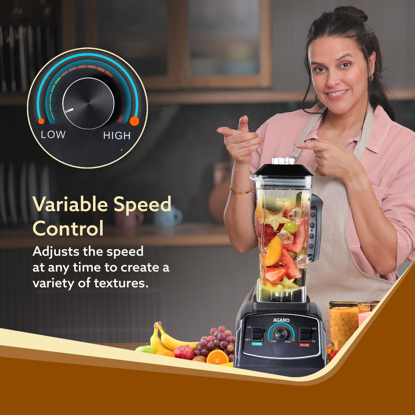 AGARO Grand Professional Blender/Grinder/Mixer, 2000 watts, 2 Litres BPA Free Jar, Commercial heavy duty blender, High Power & Speed Blender, 100% Copper Motor, Pulse Function, 8 Leaf SS Blade