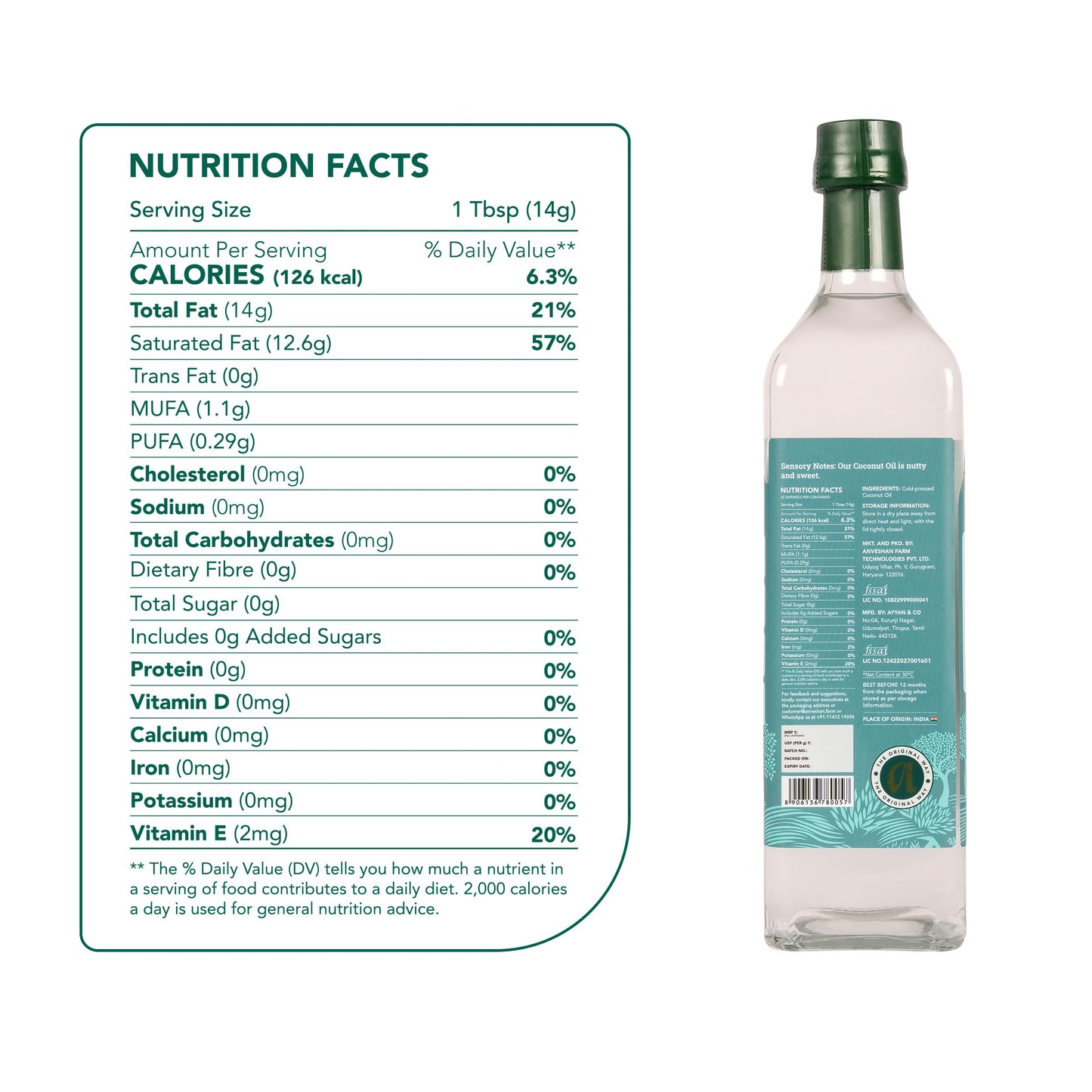 Anveshan Wood Pressed Coconut Oil - 1 Litre | Glass Bottle | Kolhu/Kacchi Ghani/Chekku | Natural | Chemical-Free | Coconut Oil for baby massage | Cold Pressed Coconut Oil for Cooking.