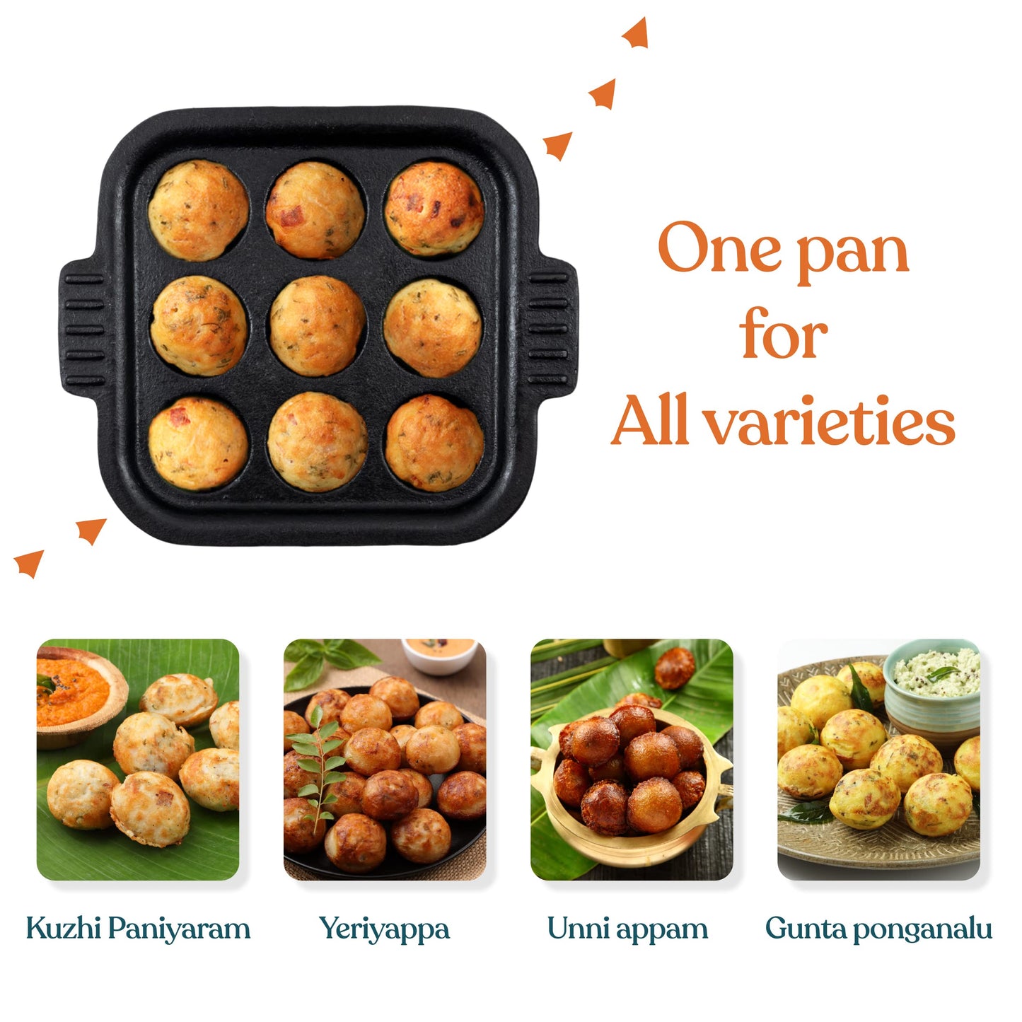 Bhagya Cast Iron Cookware Bhagya Cast Iron Paniyaram Pan/Unniyappam Chatty/Paddu Maker/Appam Pan Pre-Seasoned | Naturally Non-Sticky Cookware | Non Toxic - 9 Holes, Large