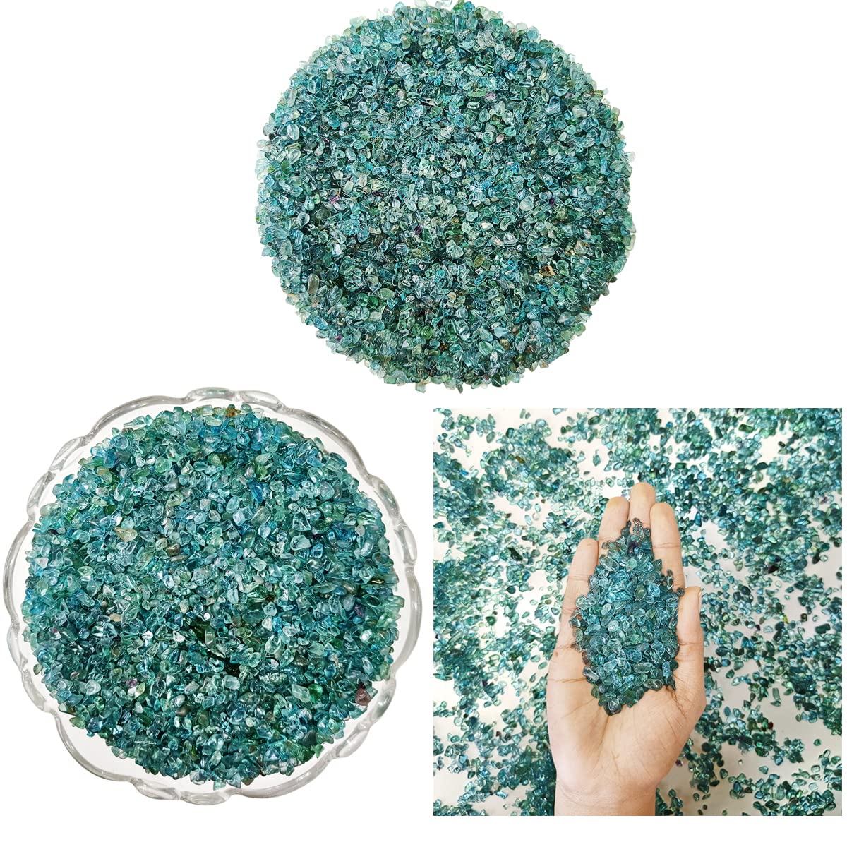 9Dzine Healing Crystal Chips for Vastu Natural Blue Apatite Stone 50 Gm Blue Apatite Crystal Stone Chips Dust Raw Rough Stone for Reiki Healing Meditation