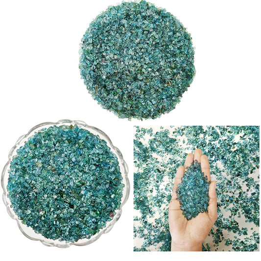 9Dzine Healing Crystal Chips for Vastu Natural Blue Apatite Stone 50 Gm Blue Apatite Crystal Stone Chips Dust Raw Rough Stone for Reiki Healing Meditation