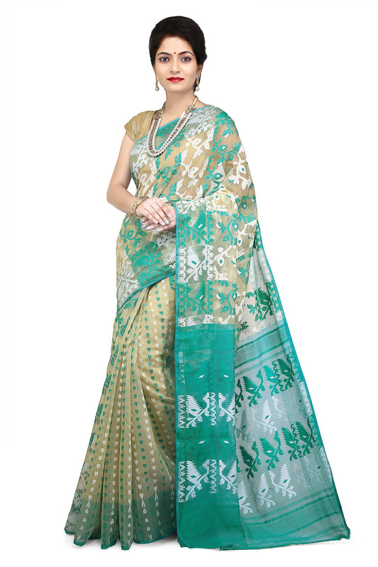 WoodenTant Women’s Soft Cotton Silk Dhakai Jamdani Saree In Multicolor without blouse piece