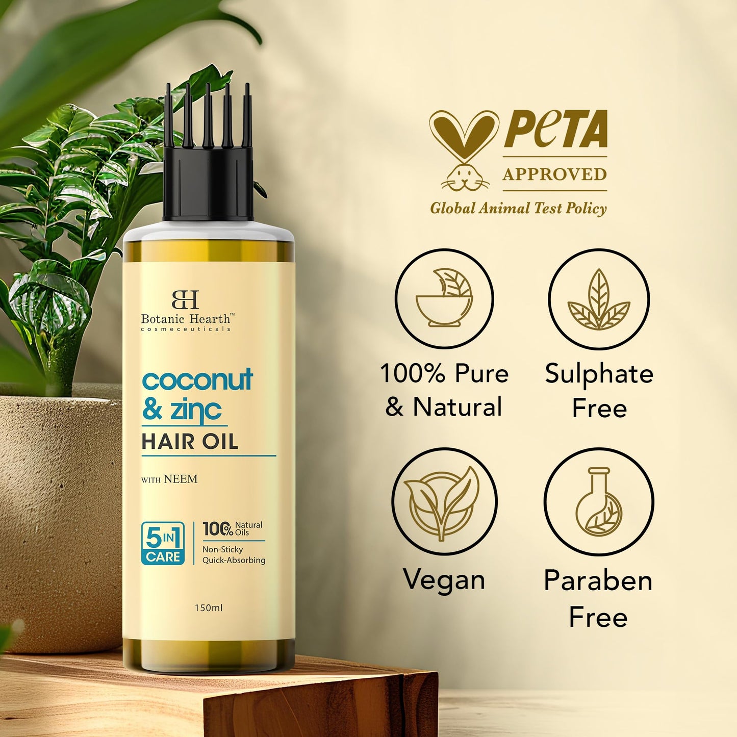 Botanic Hearth Coconut & Zinc Pyrithione hair Oil – 150ml – Soothes Scalp, Controls Dandruff, Nourishes & Hydrates with Coconut Oil & Zinc Pyrithione for Healthy Hair