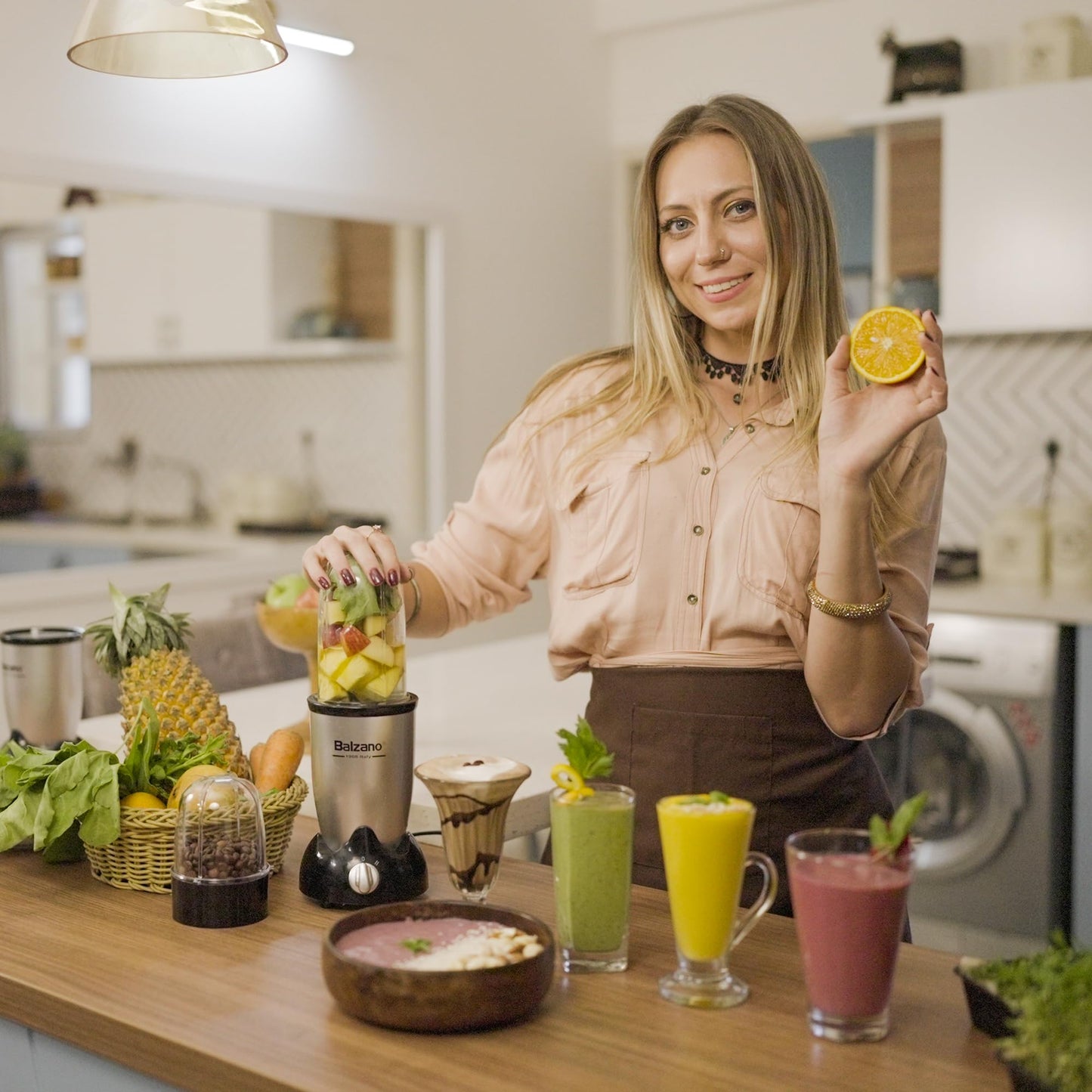 Balzano Bullet Mixer Grinder 500W, 5 Years Motor Warranty, 3 Jars, 2 Blades, 2 Lids, Italian Premium Brand, Pulse Function, Blender for Smoothies and Juices/Smoothie Maker