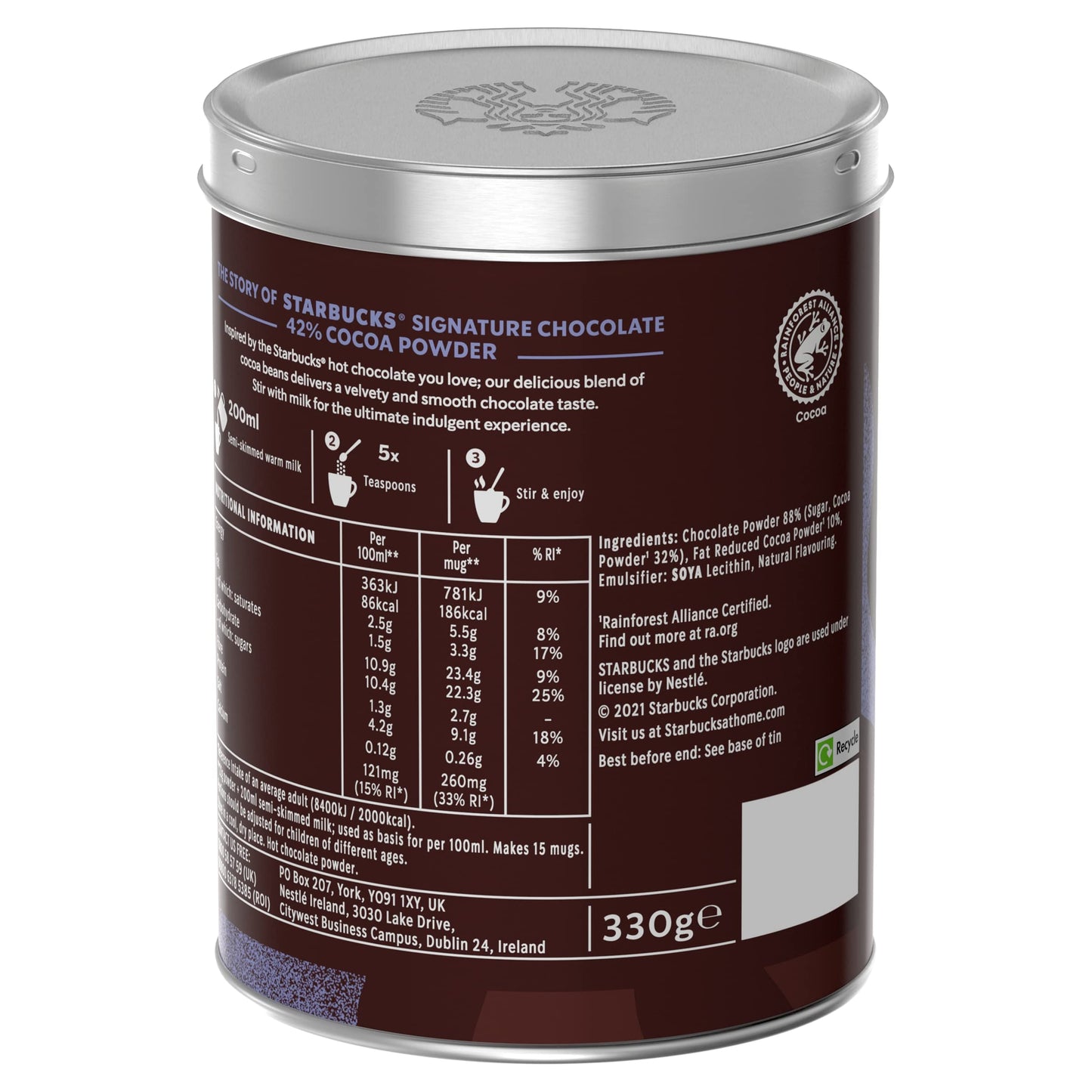 Starbucks Signature Chocolate 42% Velvety &Smooth Cocoa Powder TIN 330G
