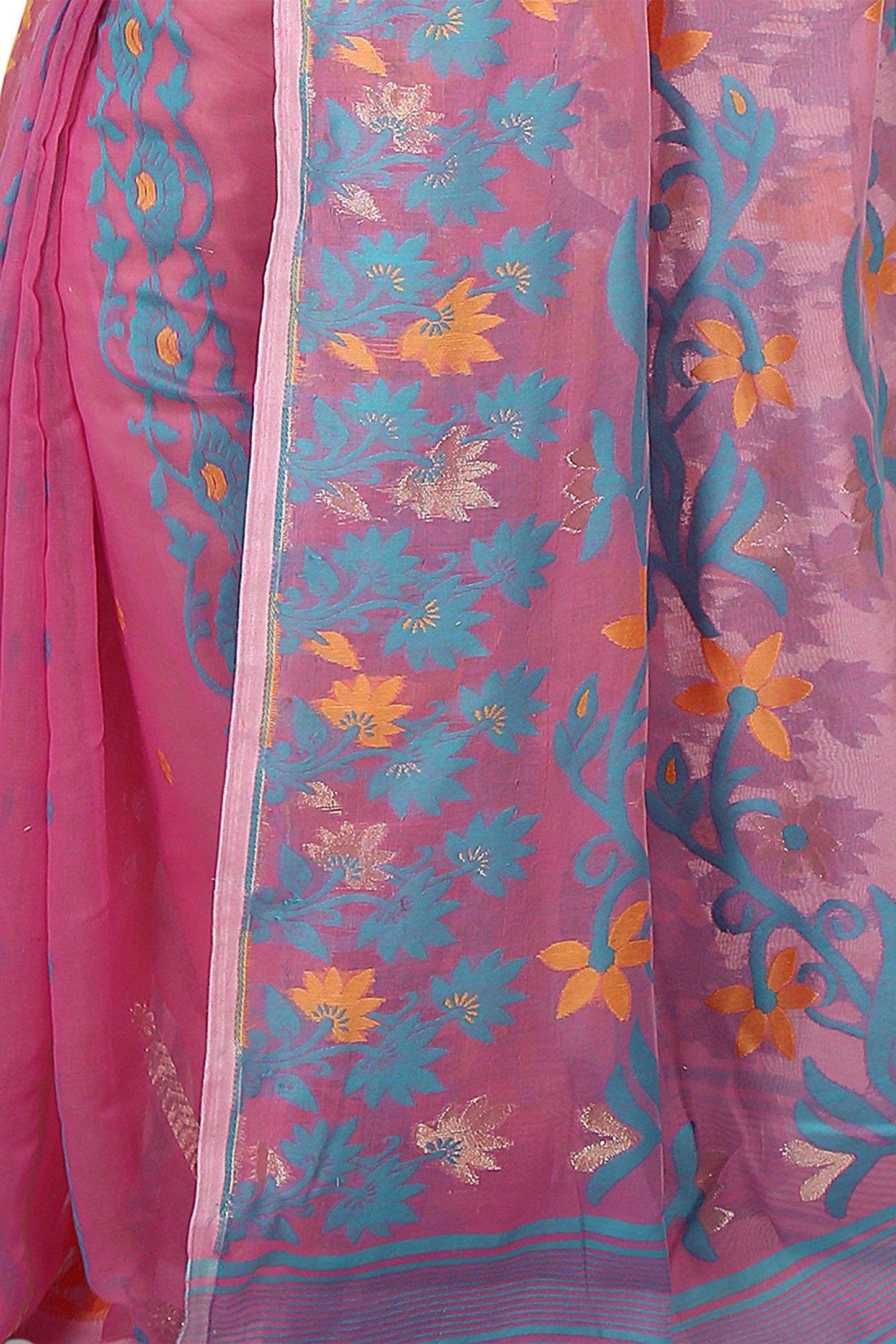 BENGAL HANDLOOM Exclusive Women's Soft Dhakai Patta Jamdani Cotton Silk, Pink Sarees