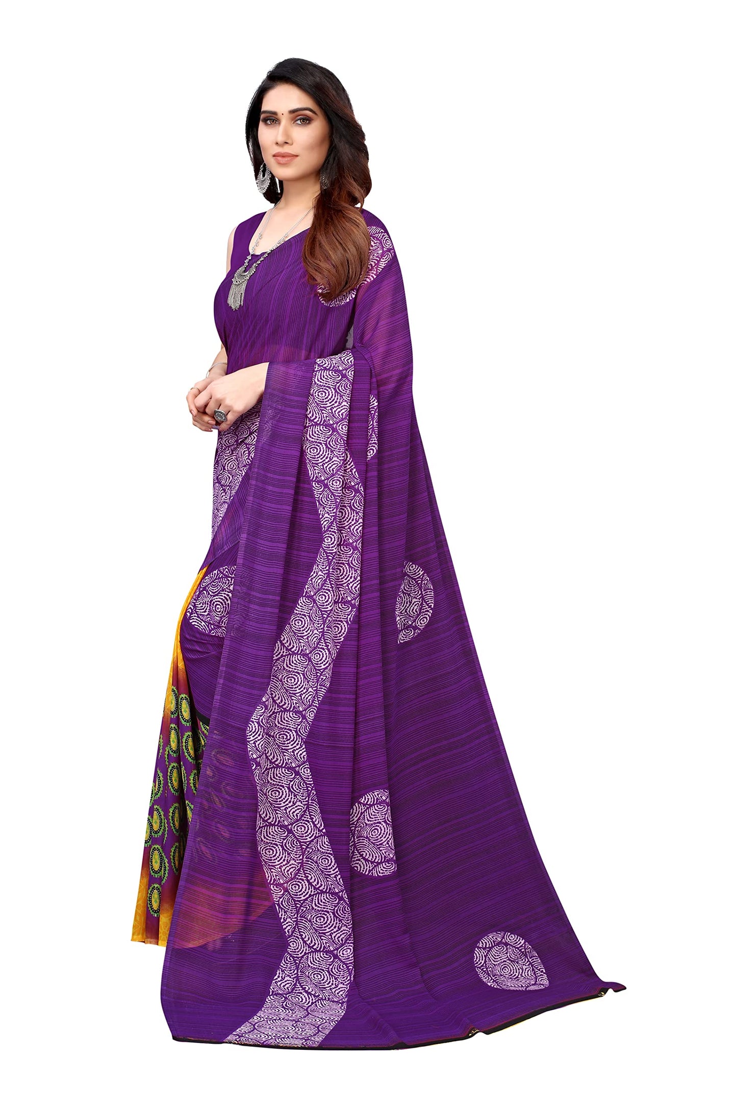 Tarshika Womens Printed Georgette Saree Without Blouse Piece(ROSEMARRY PURPLE_Free Size)
