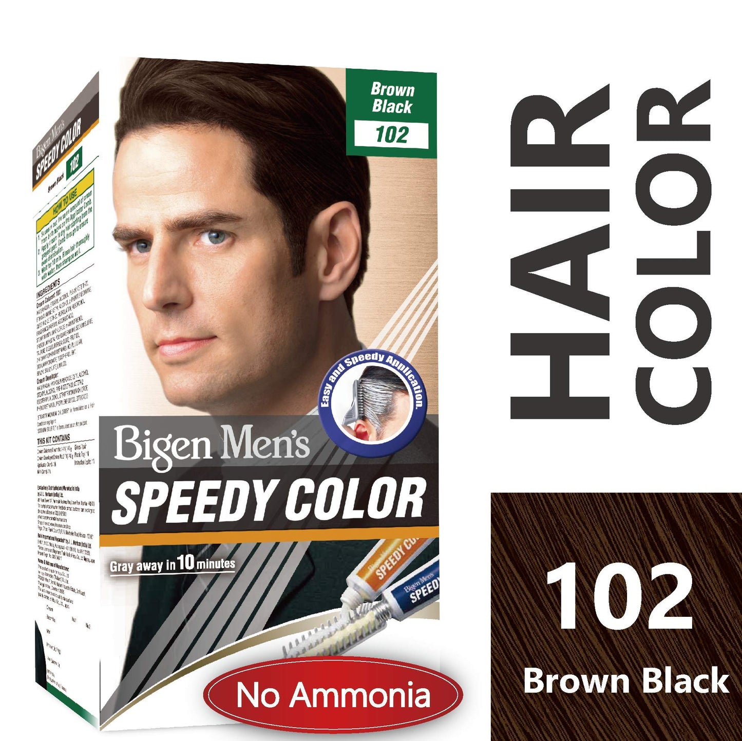 Bigen Men's Beard Color, Brownish Black B102, 40g & Bigen Men's Speedy Color, Brown Black 102, 80g