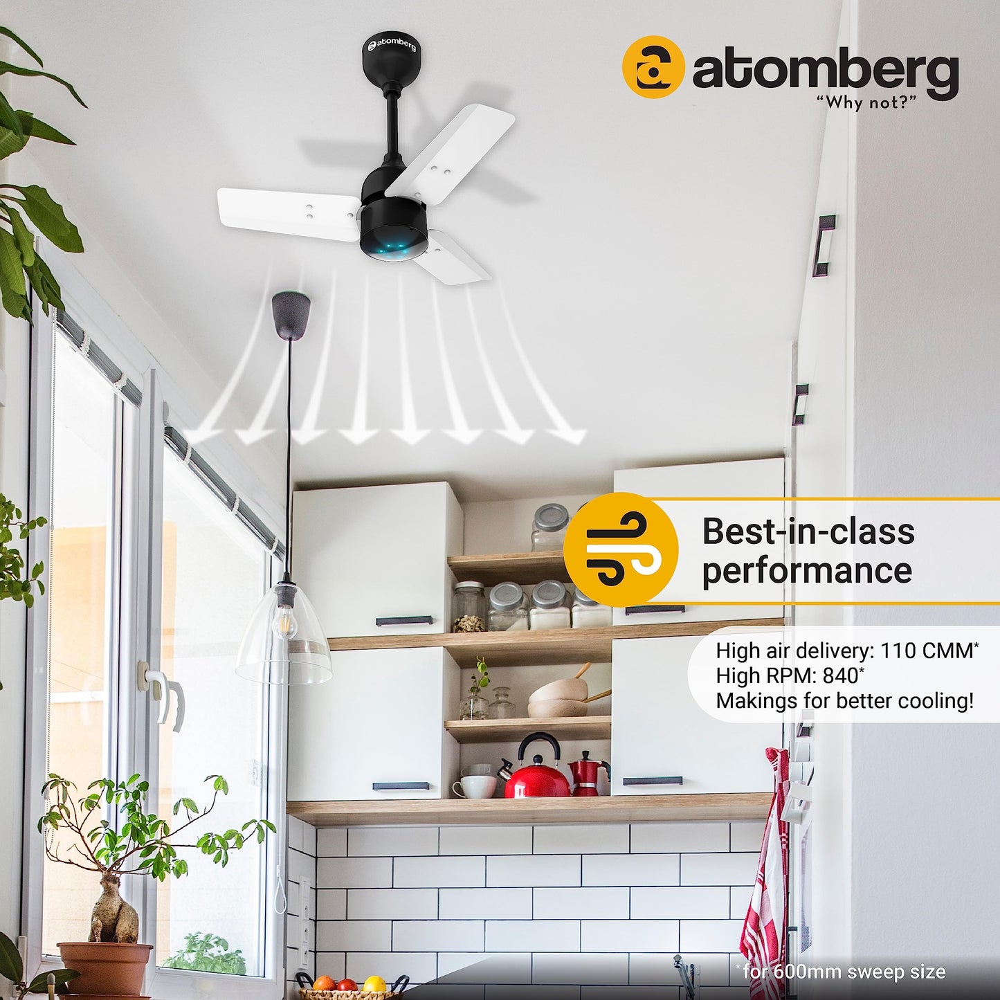 atomberg Renesa 600mm BLDC Motor 5 Star Rated Sleek Ceiling Fans with Remote Control | Upto 65% Energy Saving, High Air Delivery and LED Indicators | 2 years(+1 Year extended Warranty on registration)