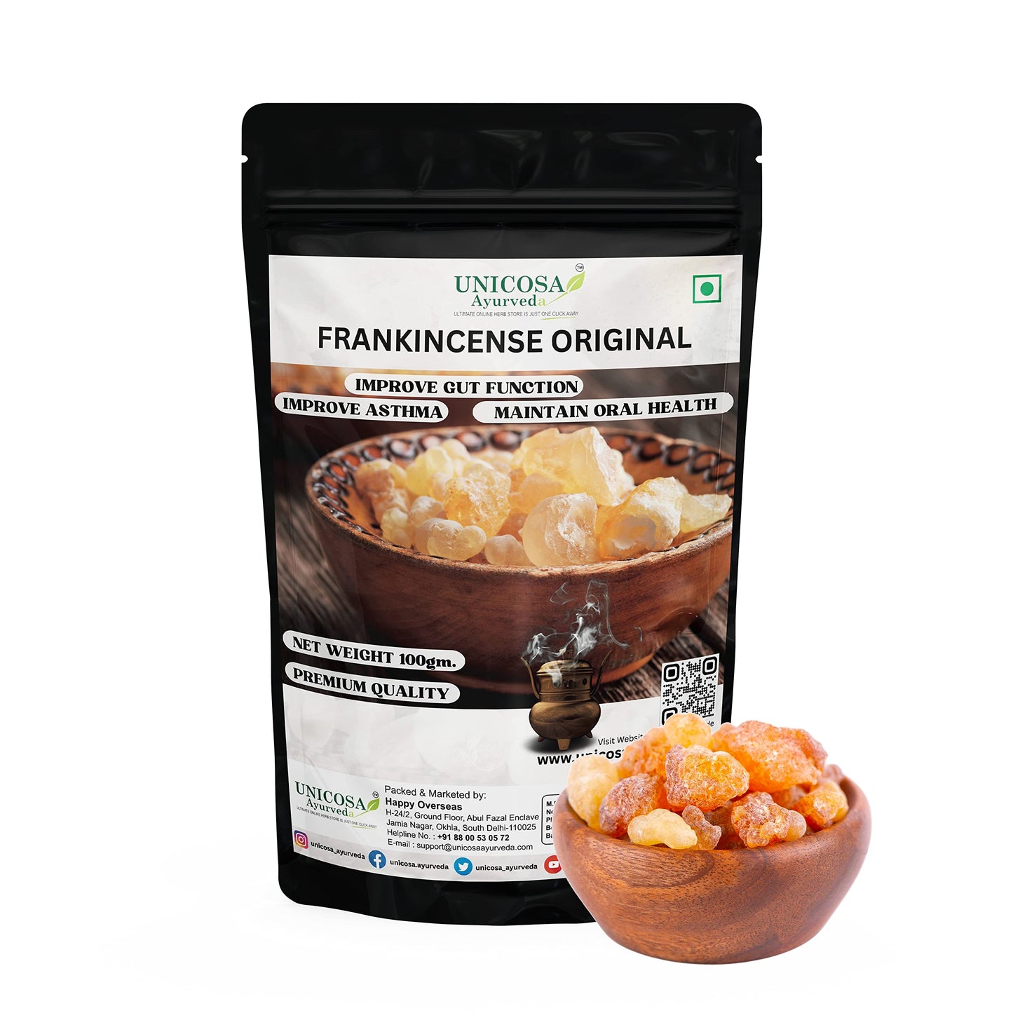 UNICOSA Ayurveda Pure Frankincese Resin 100gm Kunduru | Loban | Monastery Incense | Olibanum | Boswellia Carterii | Frankincense Tears | Pure Frankincense Granules | Premium Incense