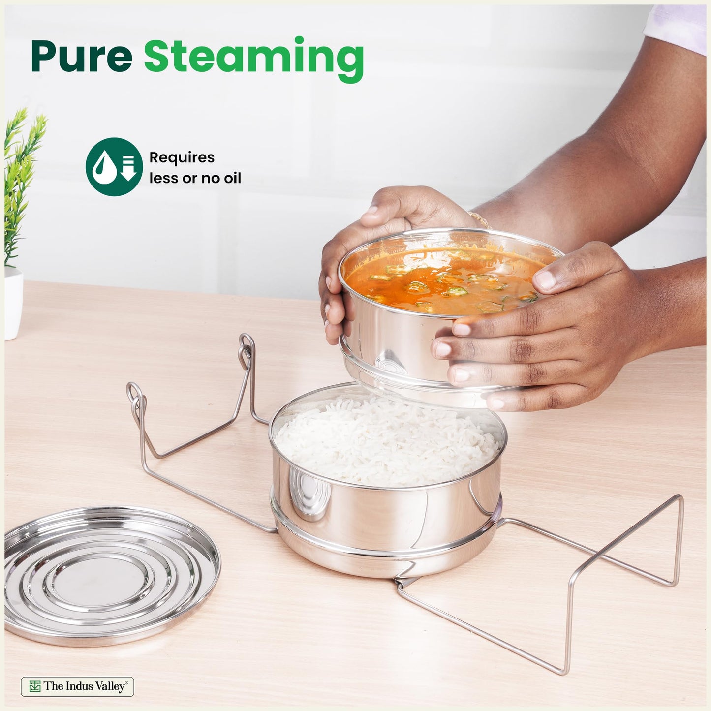 The Indus Valley Stainless Steel Separator Set for 3ltr Pressure Cooker | 5.5 inch, 1.9 ltr, 2-Tier | 100% Toxin Free, No Chemical coating