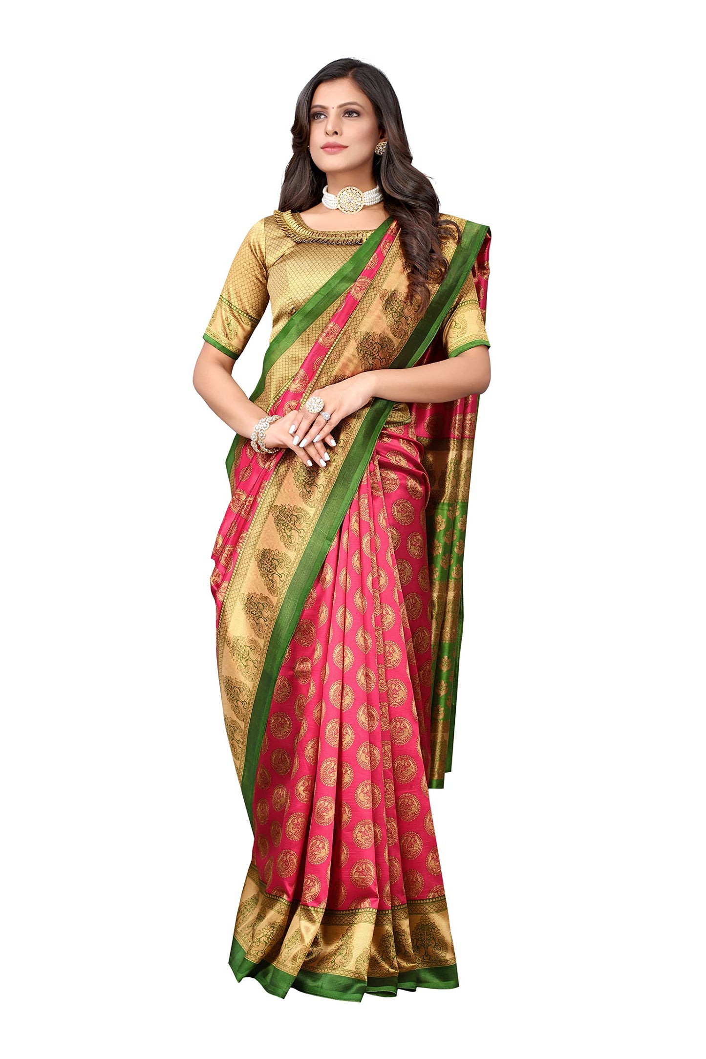 Tarshika Womens Art Silk Printed Saree With Blouse Piece(ALIFA PINK_Free Size)