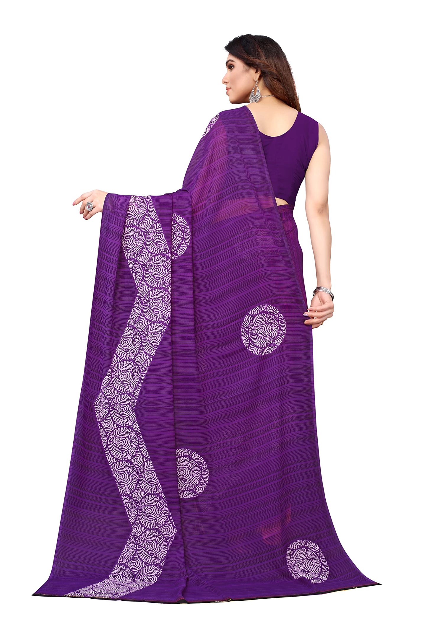 Tarshika Womens Printed Georgette Saree Without Blouse Piece(ROSEMARRY PURPLE_Free Size)