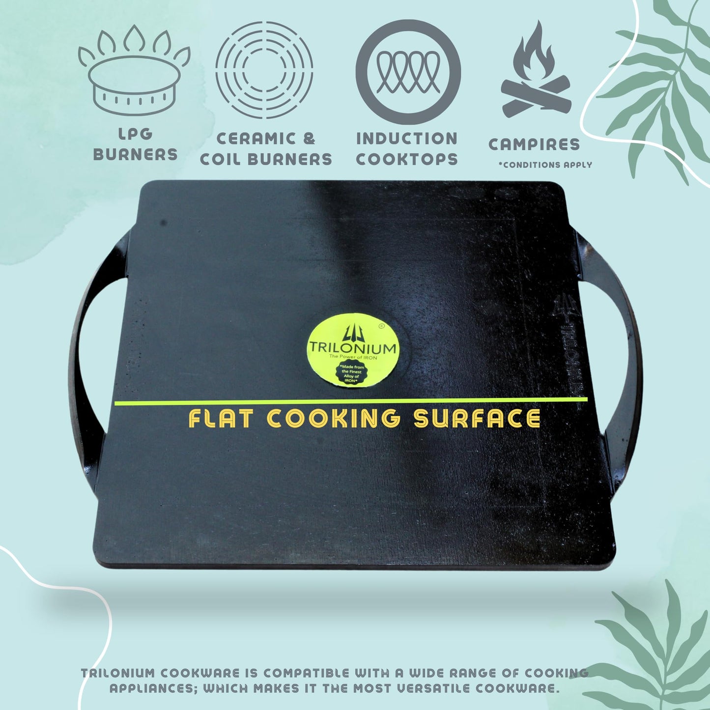 TRILONIUM Triple-Seasoned Iron Boulder Square Griddle pathri Tawa 30 x 30 cms, Ultra Smooth, Weights 5.8 Kgs