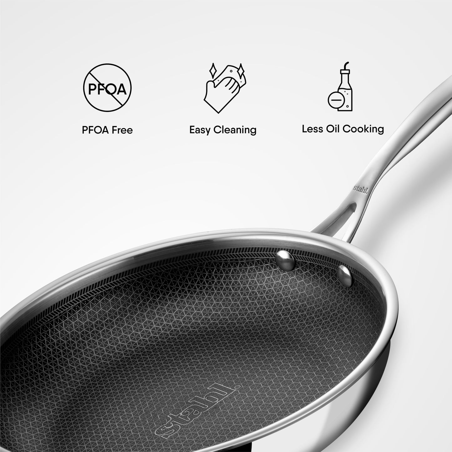 Stahl Artisan Hybrid Triply Frying Pan with Lid, Fry pan Induction Base, Frying pan Non Stick, Omelette Pan Non Stick, Frying pan Stainless Steel, 1.6 L, 24 cm