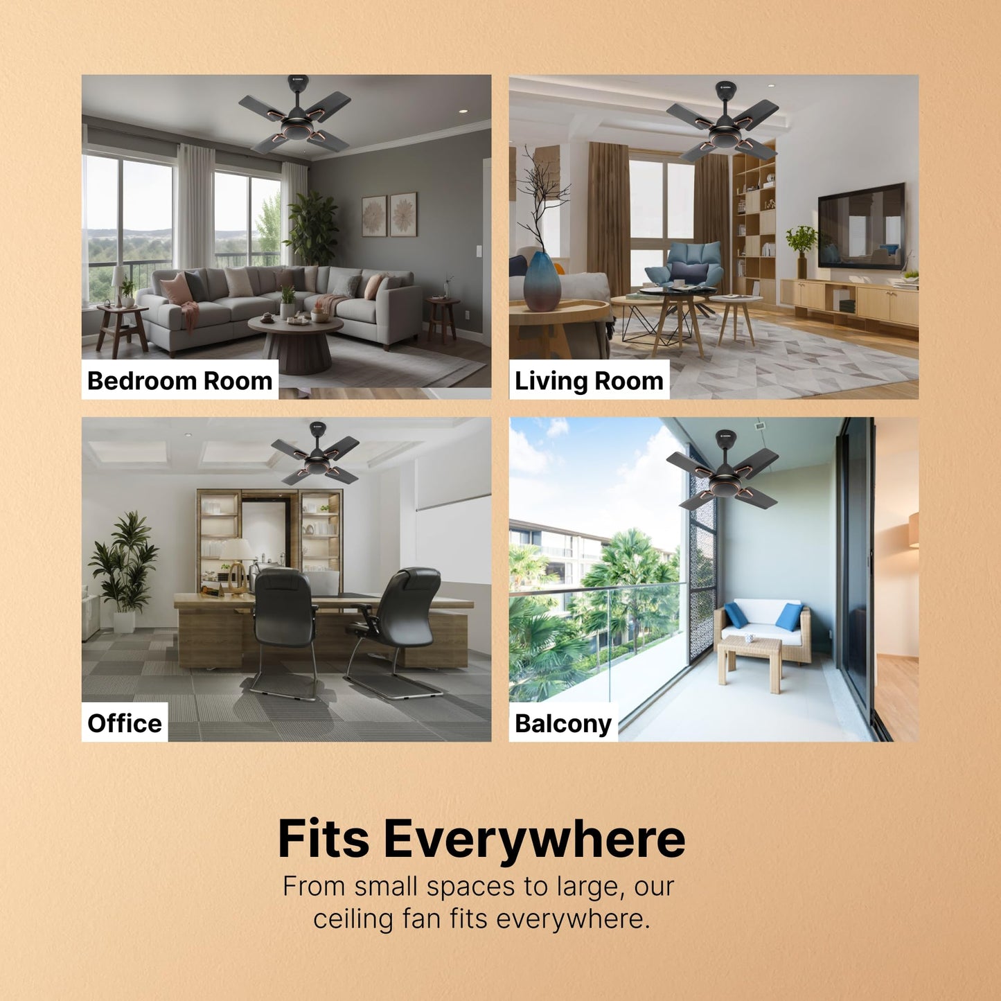 Candes Brio Turbo 600 mm / 24 Inch High Speed 4 Blade Anti-Dust Ceiling Fan Suitable for Kitchen/Veranda/Balcony/Small Room (Pack of 1,Smoke Brown)