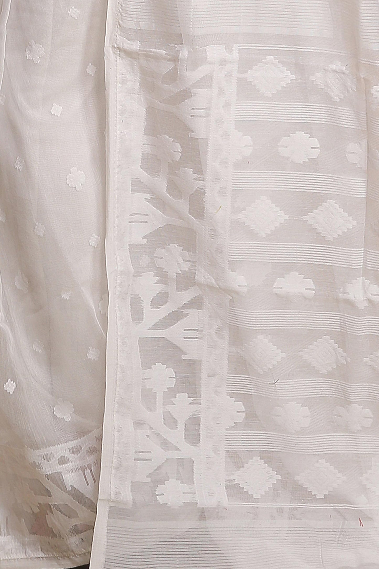 BENGAL HANDLOOM Women's Cotton Silk Dhakai Exclusive Softs Dual Color Jamdani Sarees (White White)