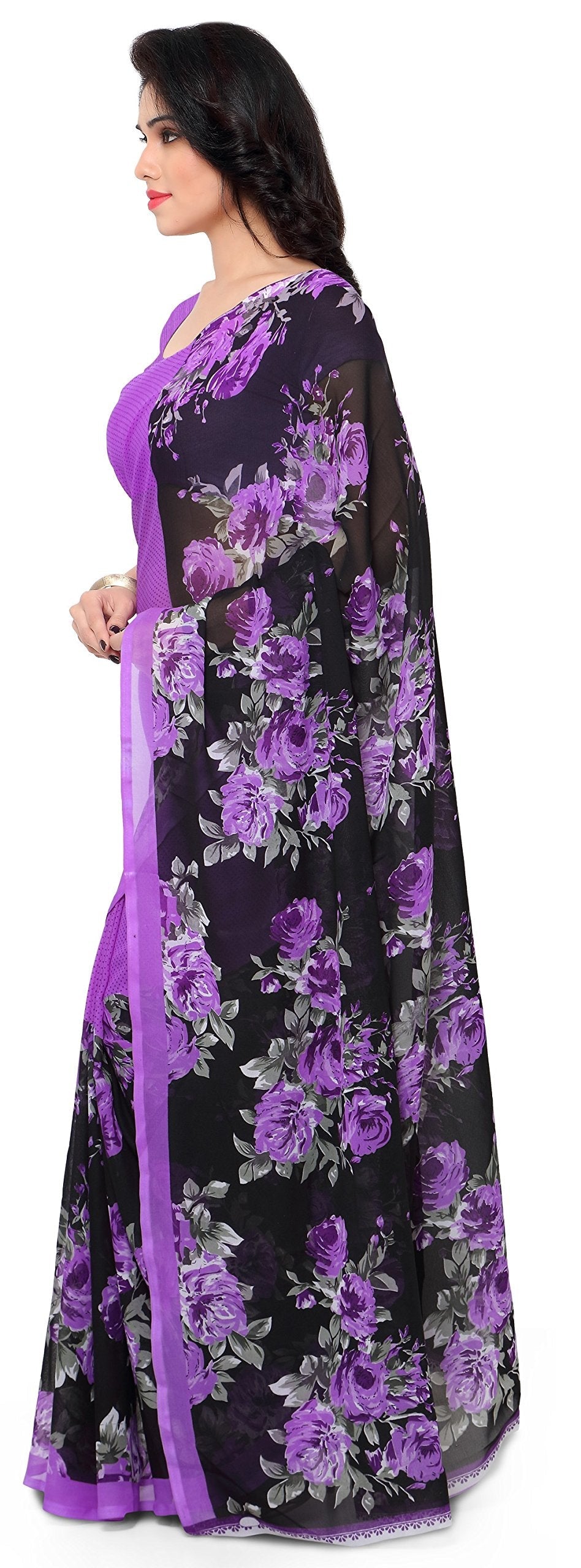 Anand Sarees Women's Georgette Saree With Blouse Piece (1152_4_Multicoloured_Free size_Purple)