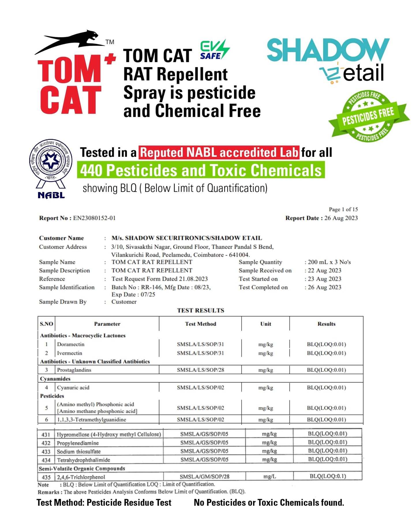 Shadow Securitronics Tom CAT No Entry Rat Repellent Spray for Cars Highly Effective with and Lasts 1 Year Leak Free Easy to Spray Nozzle 1st time in India (1)