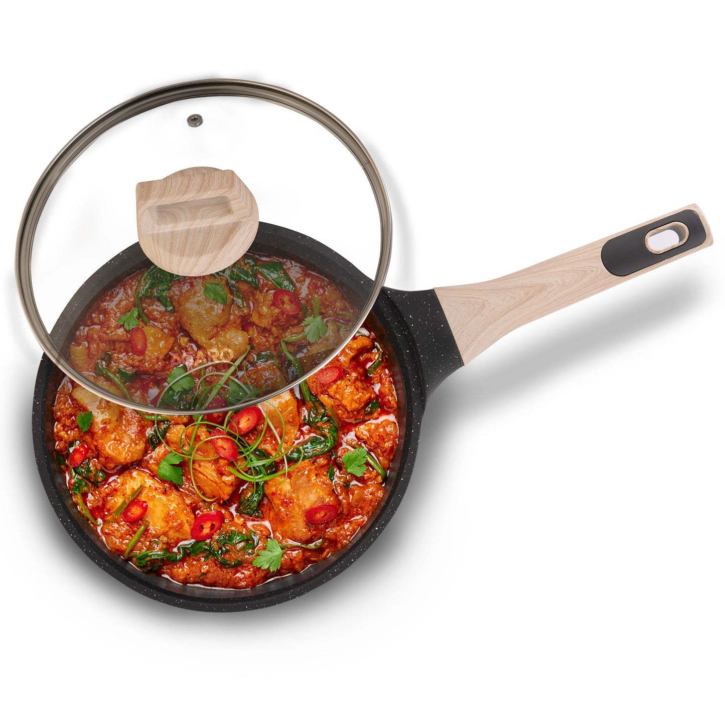 AGARO Imperial Granite Non Stick Frypan with Glass Lid, 3L / 28cm, Cast Aluminium Body, Omlette Egg Pan, Fish Fry Pan, Gas & Induction Compatible, Dark Grey